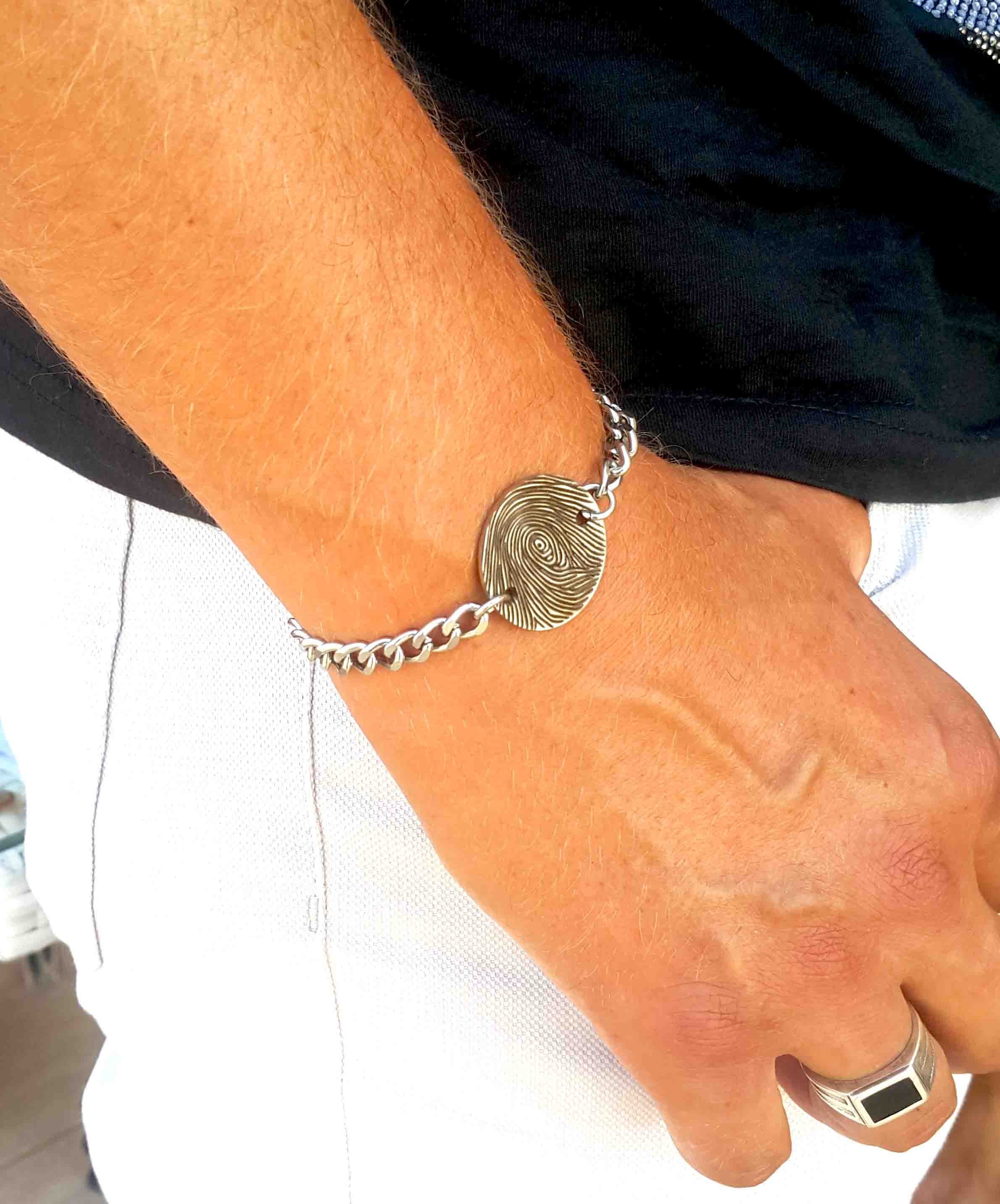 Actual Fingerprint Engraved Bracelet for Men, Personalized Thumbprint Jewelry, Loss of Loved One Gift, Christmas Gift for Him