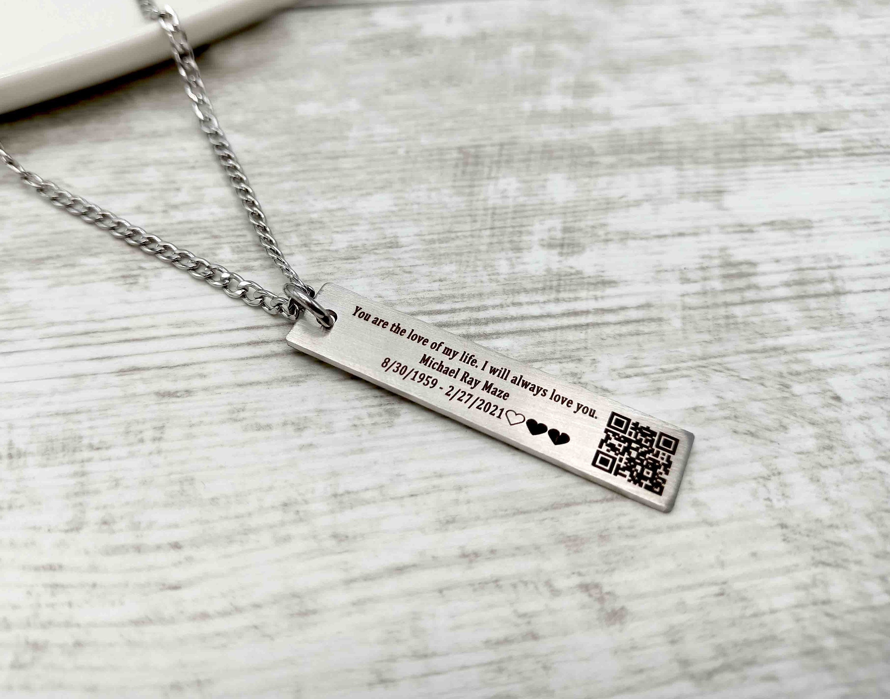 Soundwave Gift for Him - Personalized Soundwave Necklace, Heartbeat, Voicemail, Song, or Video - Unique Keepsake Gift with QR Code