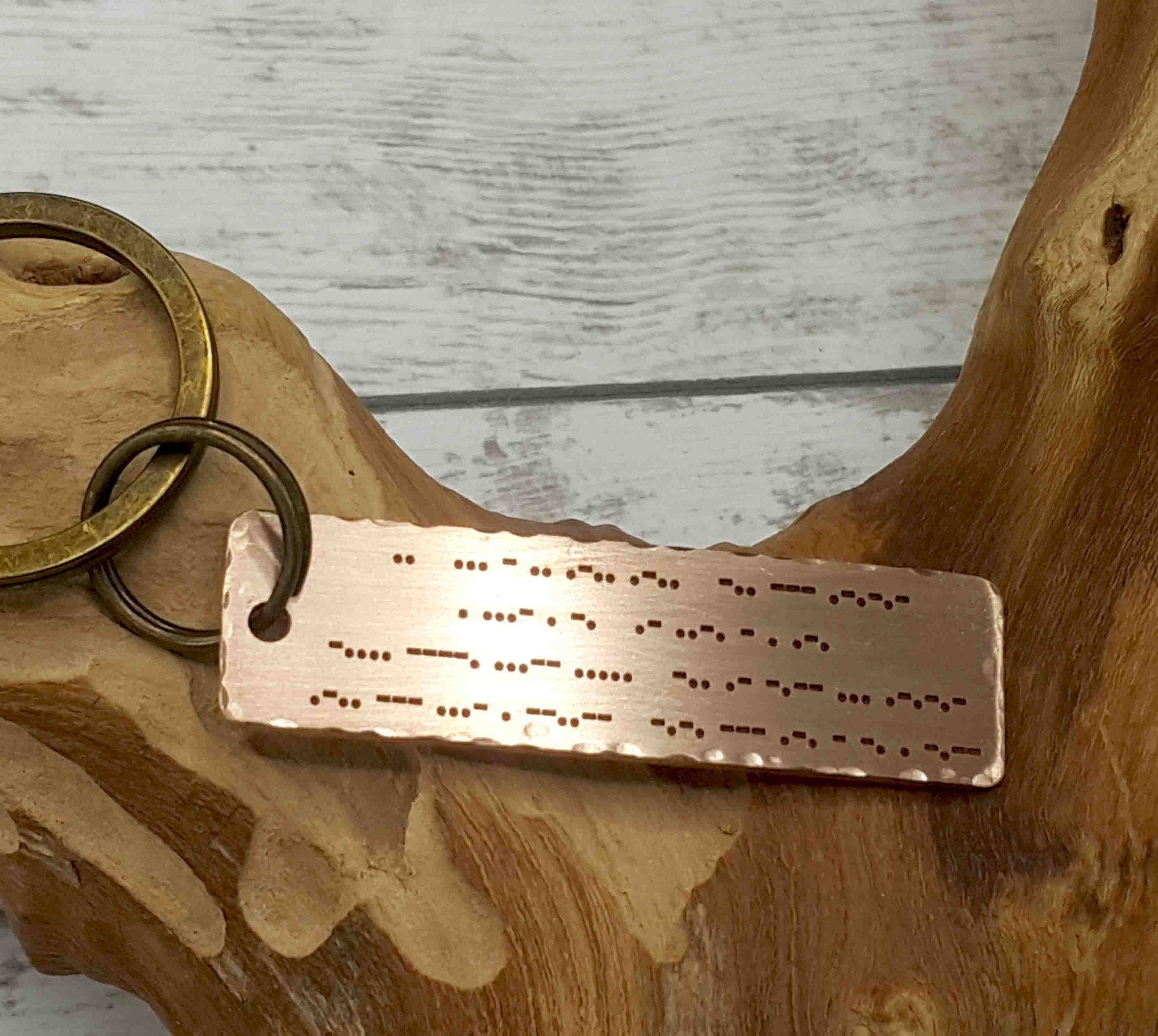 Custom Bronze Morse Code Keychain – 8th & 19th Anniversary Gift