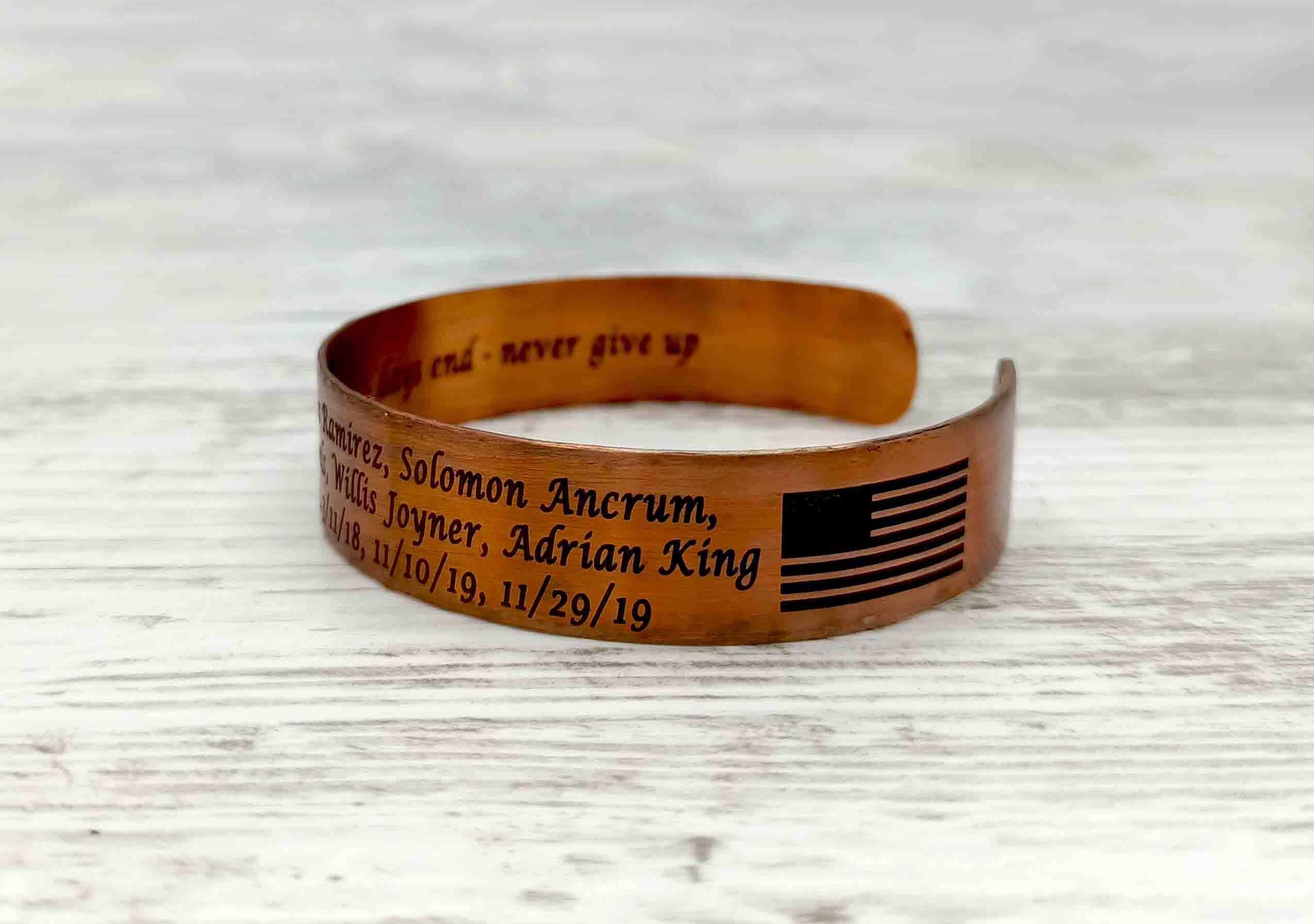 Copper Cuff Memorial Bracelet, Veteran Gifts, Military Gifts, Copper Bracelet, Remembrance Gifts for Men for Womens