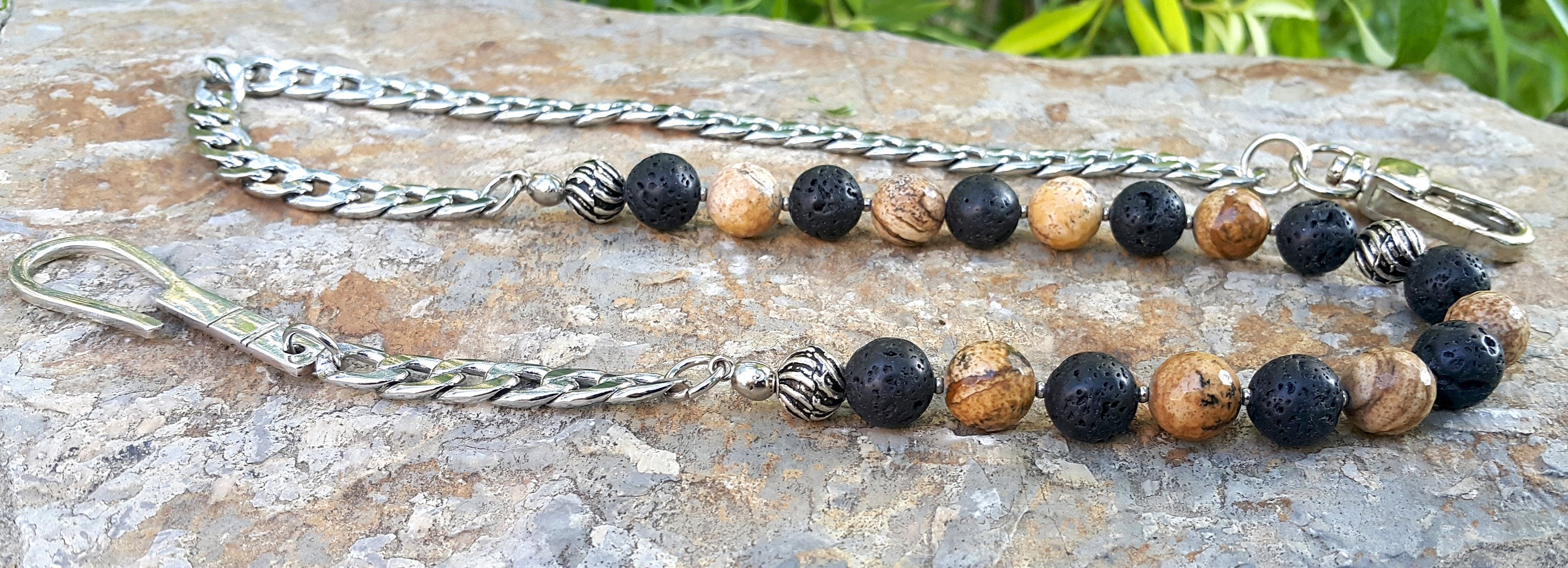 Earthbound Steel – Lava & Jasper Wallet Chain for Men