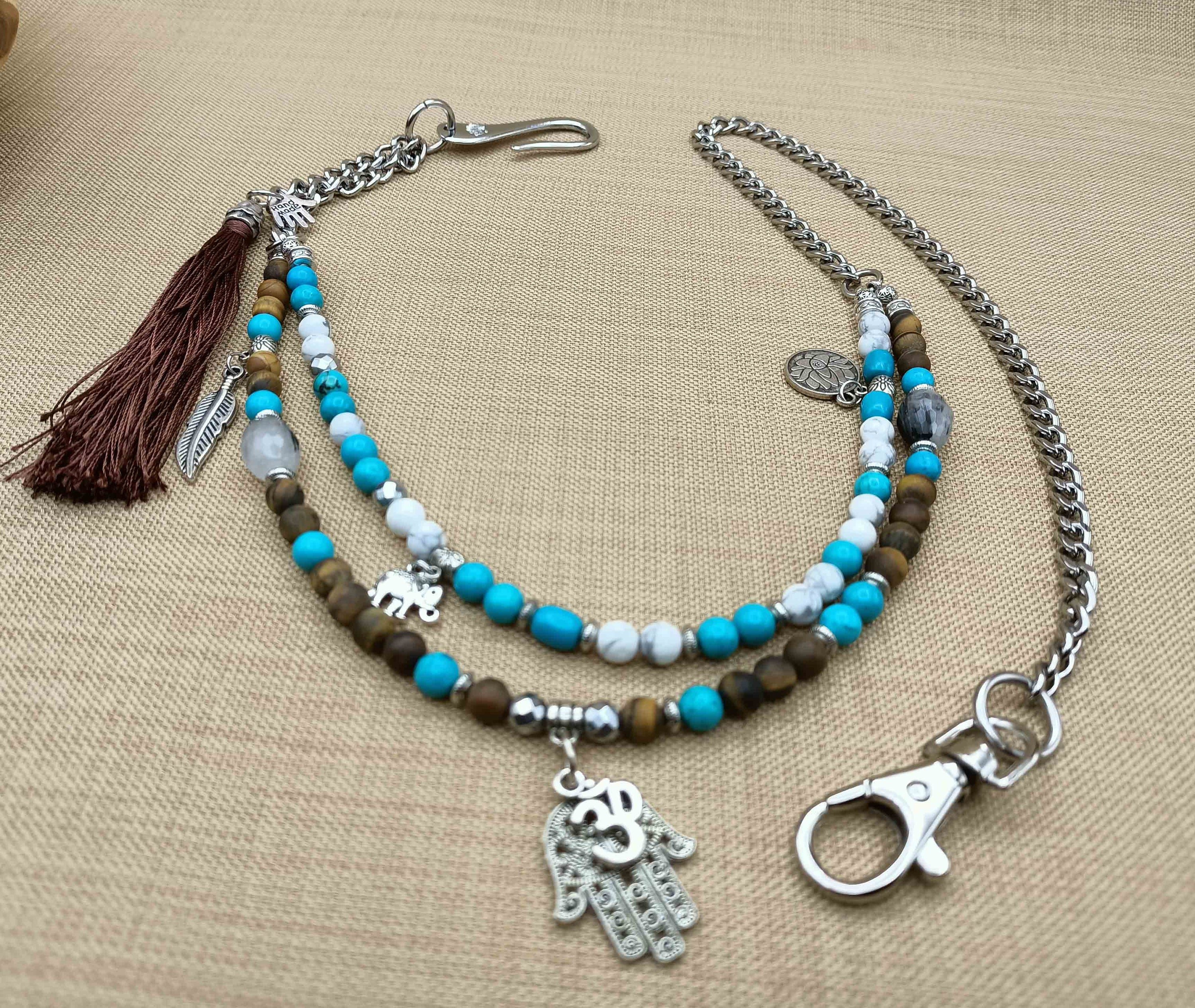Manevi Çift Telli Cüzdan Zinciri, Boncuklu Cüzdan Zinciri, Charm Zinciri, Püskül Zinciri, Jean Zincirleri, Erkek Pantolon Aksesuarları