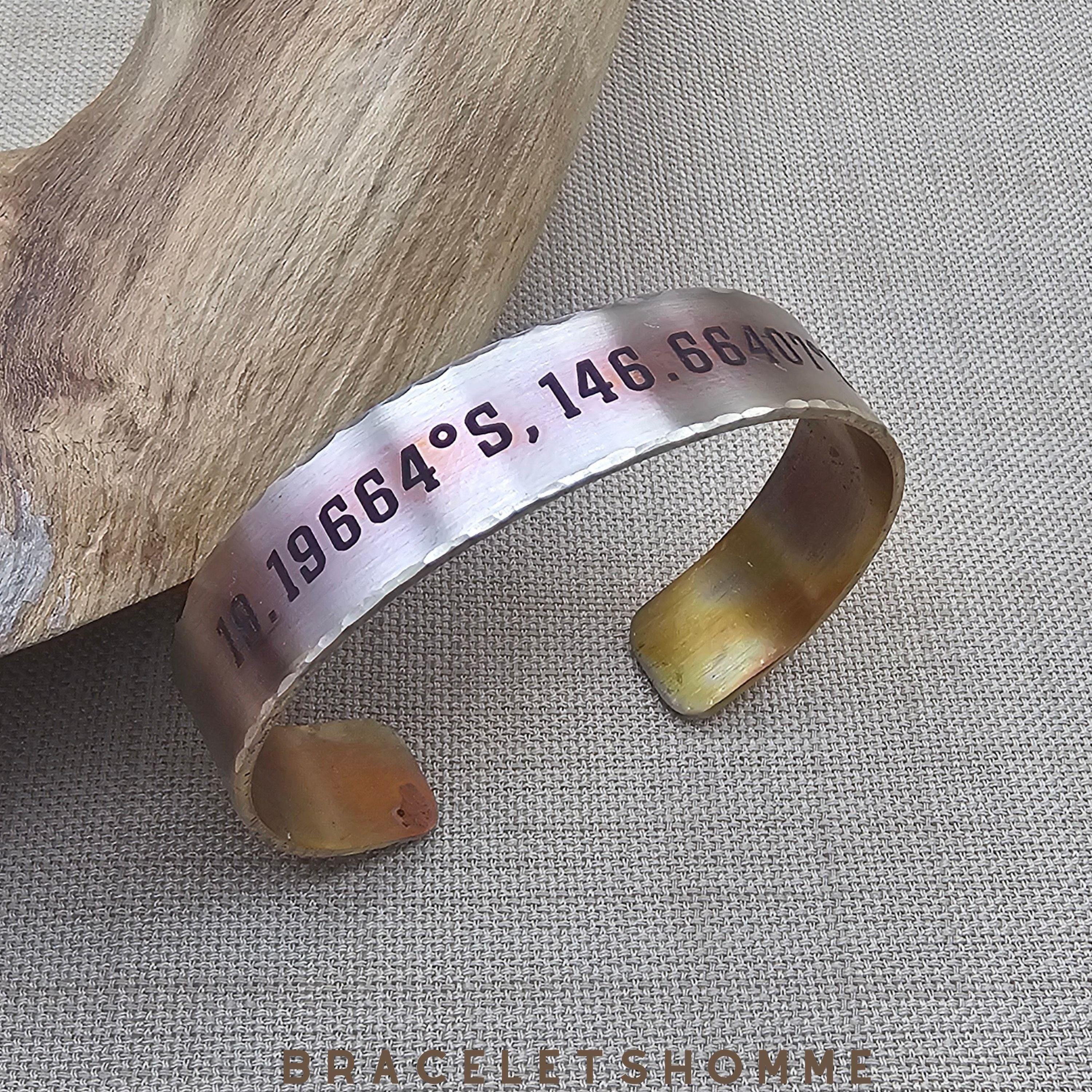 Personalized Oxidized Hammered Copper Cuff – Custom GPS Coordinates Bracelet – Latitude & Longitude Jewelry – Unisex Gift for Couples