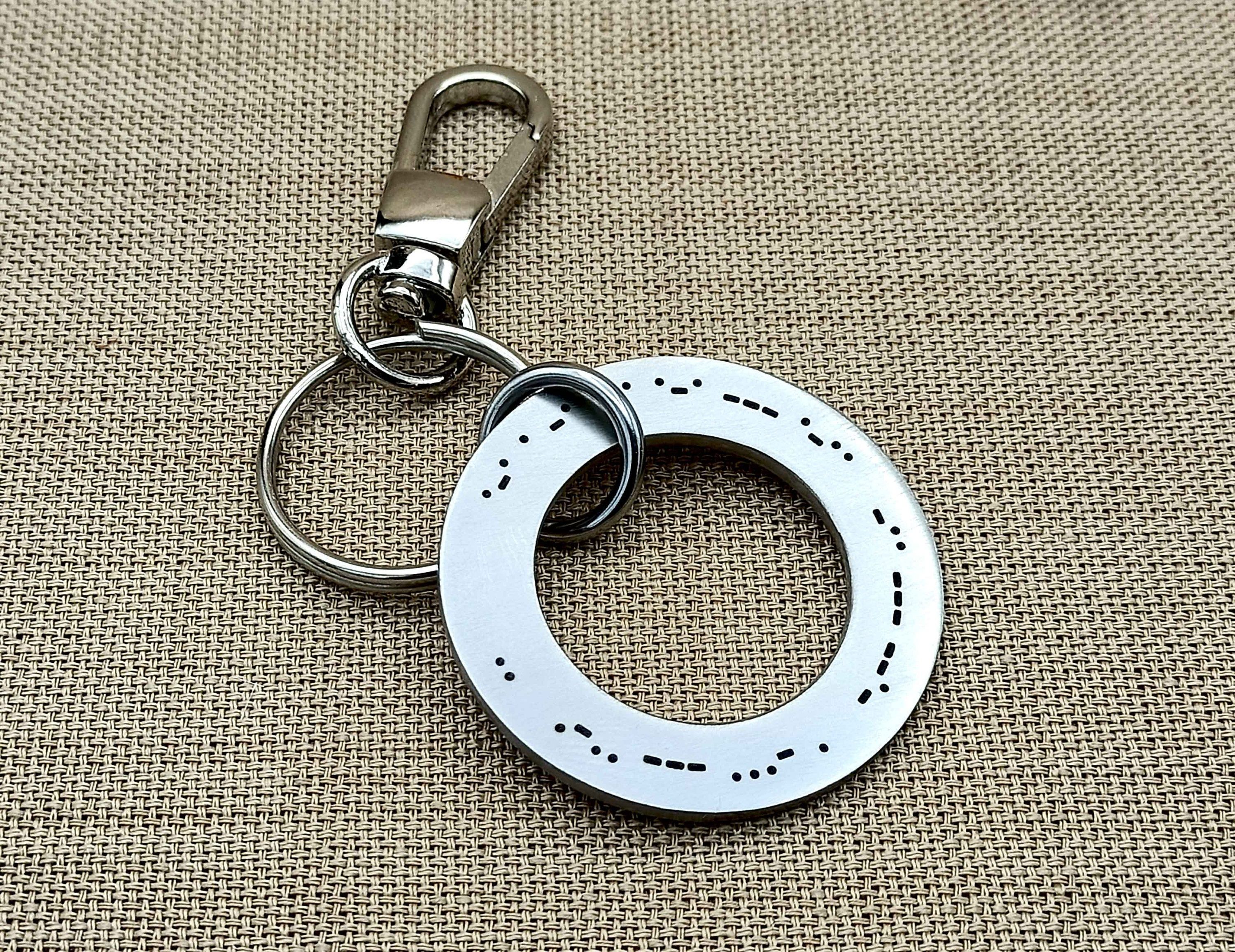 Custom Morse Code Keychain with Saffiano Leather, Engraved Washer Keychain, Birthday Gift, Graduation Gift for Him, Gift for Her