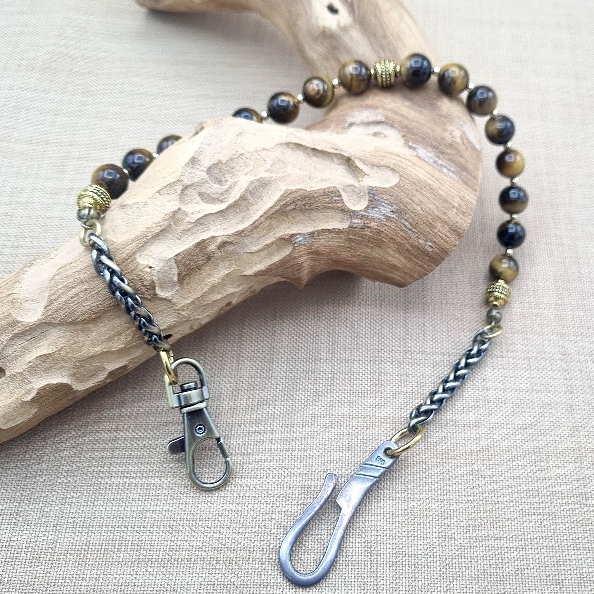 Bronze Valor - Tiger’s Eye Beaded Wallet Chain for Men
