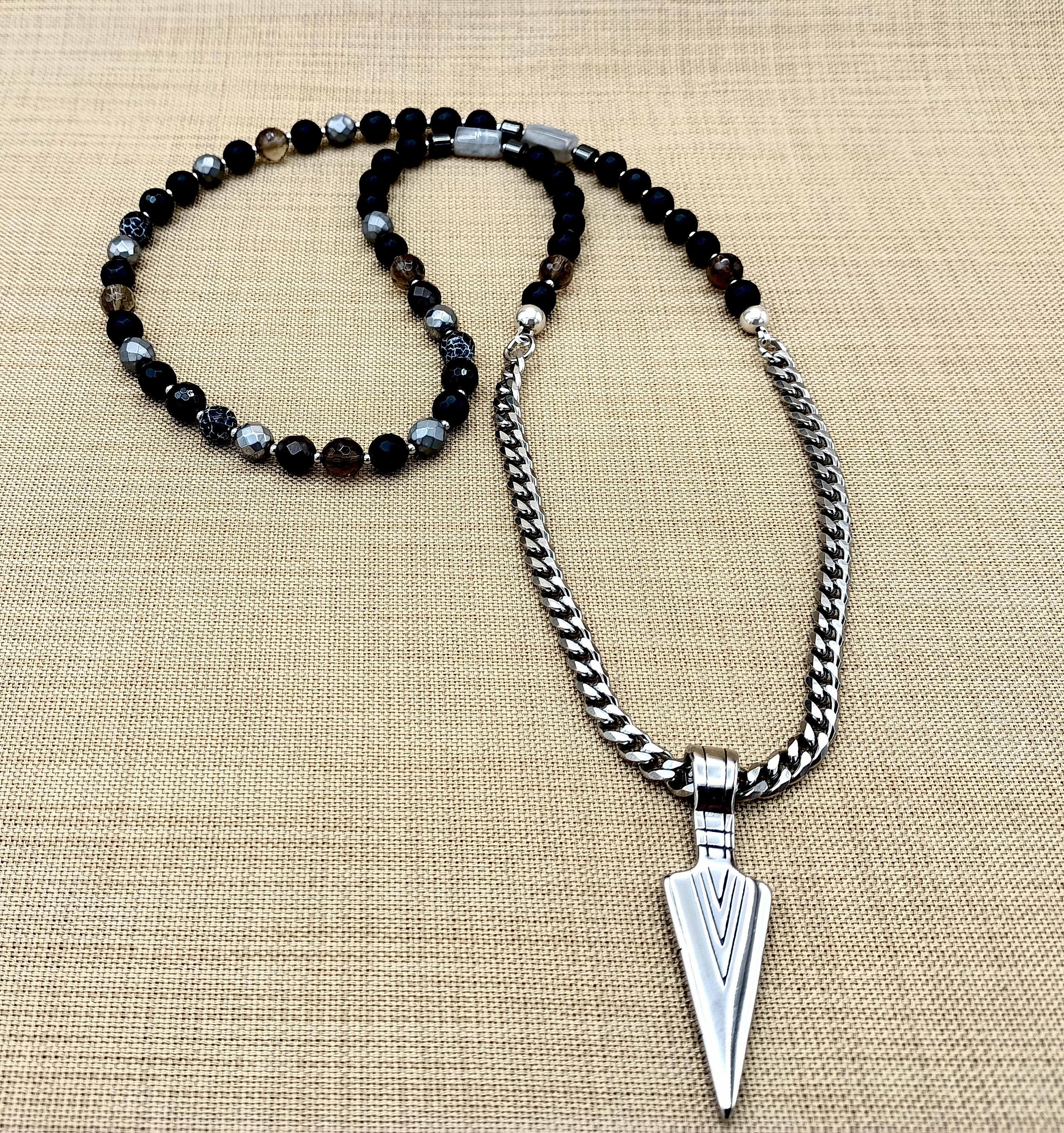 Stoneblade – Beaded Arrowhead Pendant Necklace for Men
