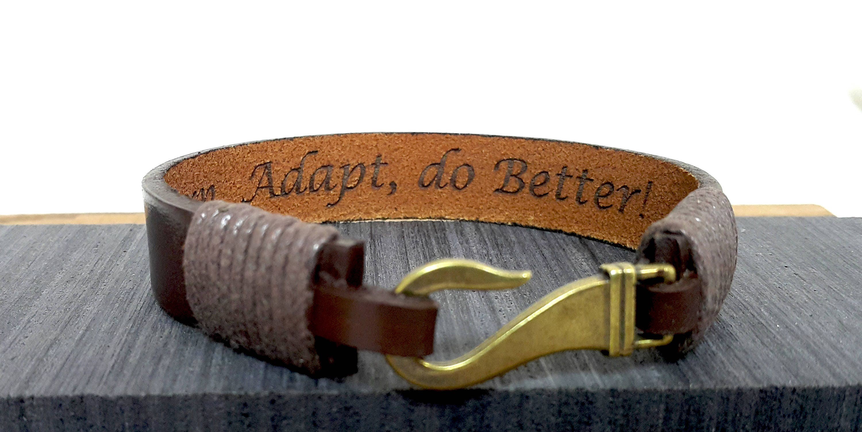 Actual Handwriting Engraved Leather Hook Bracelet, Custom Handwriting Bracelet, Personalized Gift for Him, Signature Bracelet