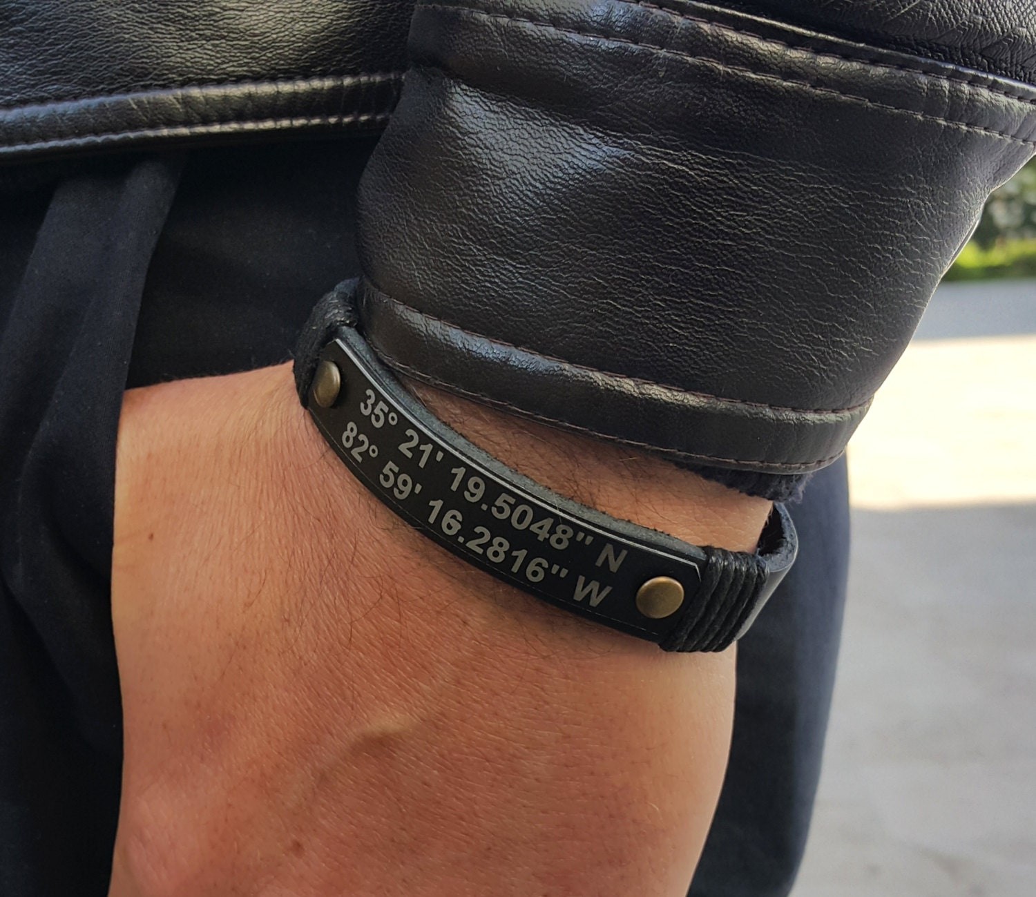 Custom Coordinates Leather Bracelet for Him | Latitude and Longitude Engraving