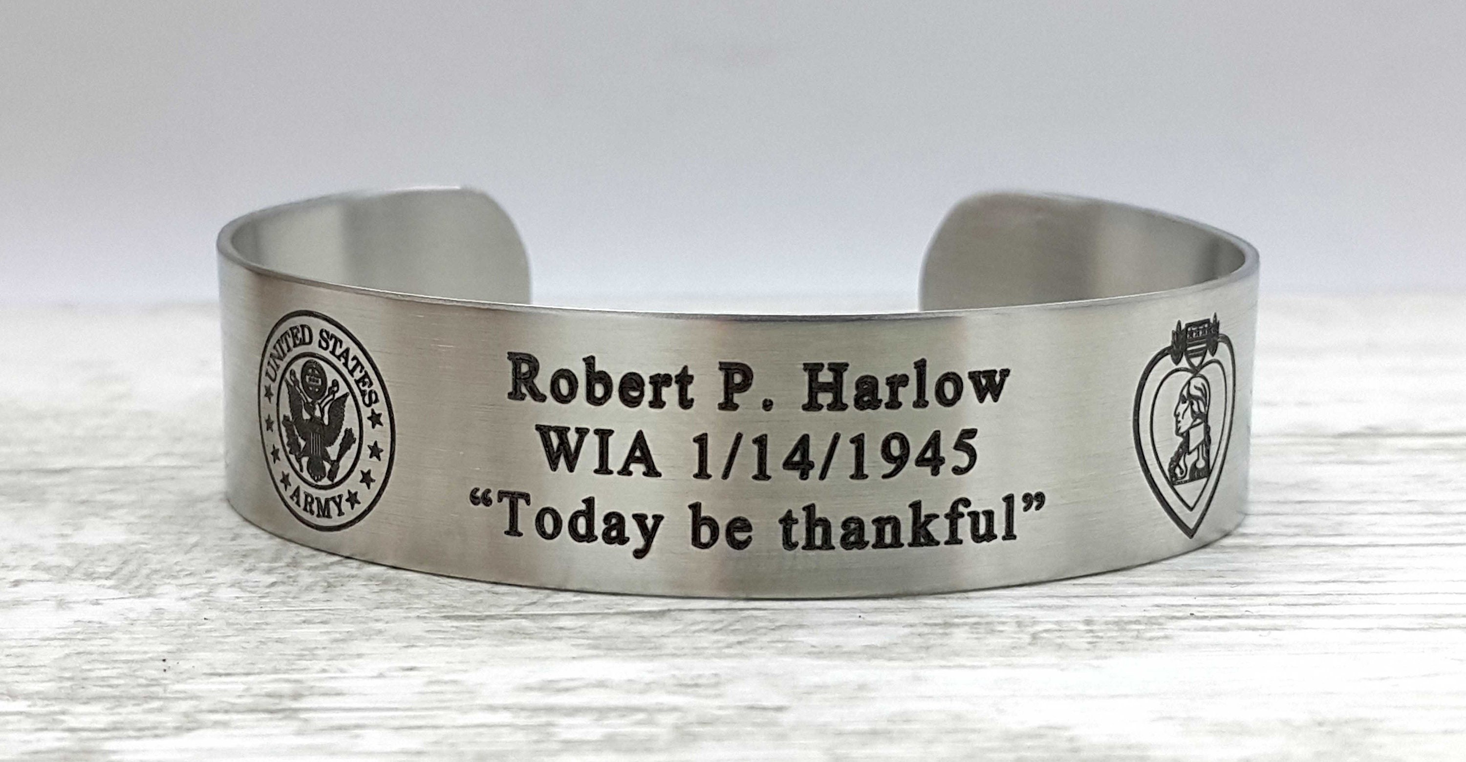 Personalized Stainless Steel Military Memorial Cuff Bracelet