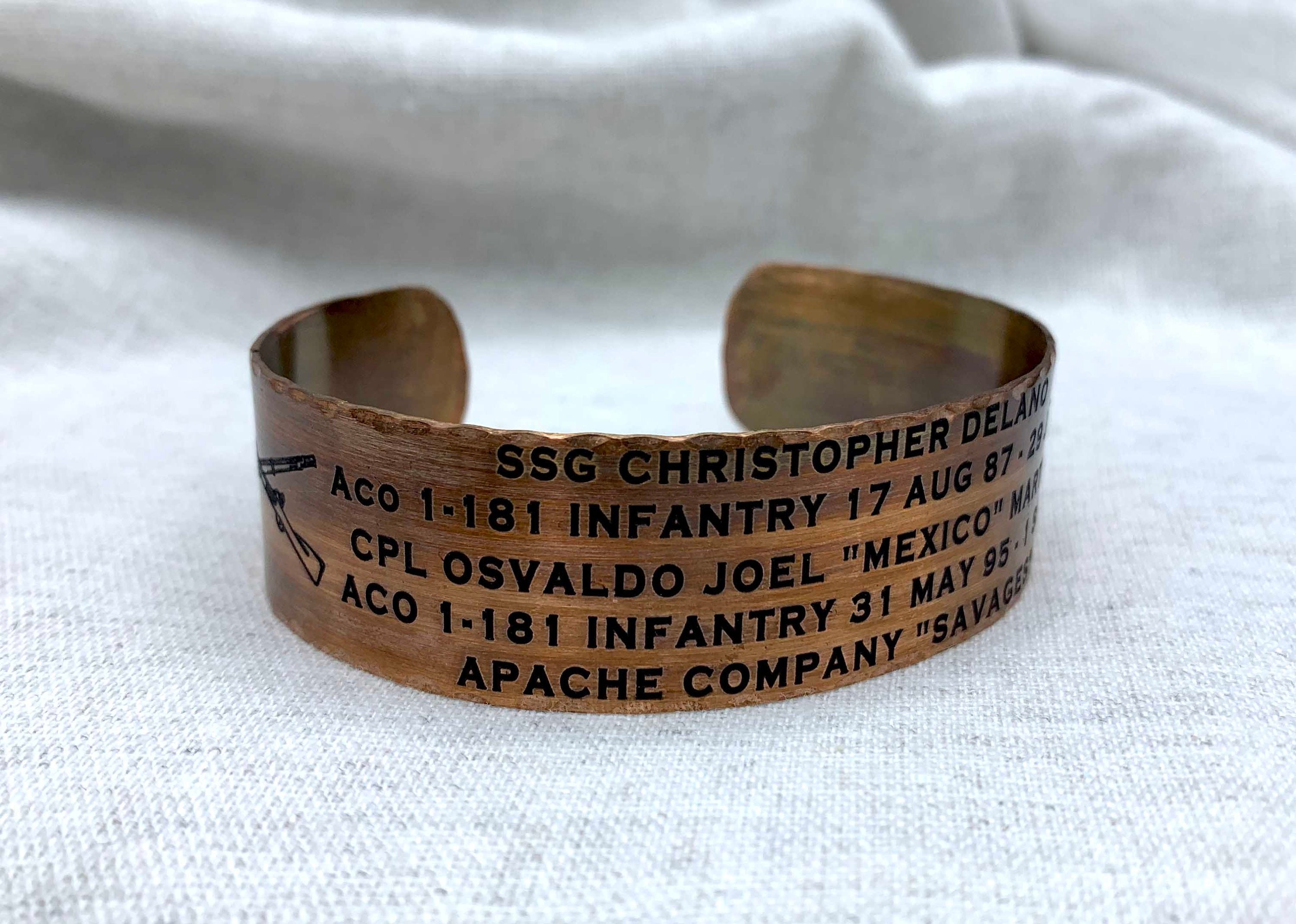 Personalized Wide Copper Military Memorial Bracelet