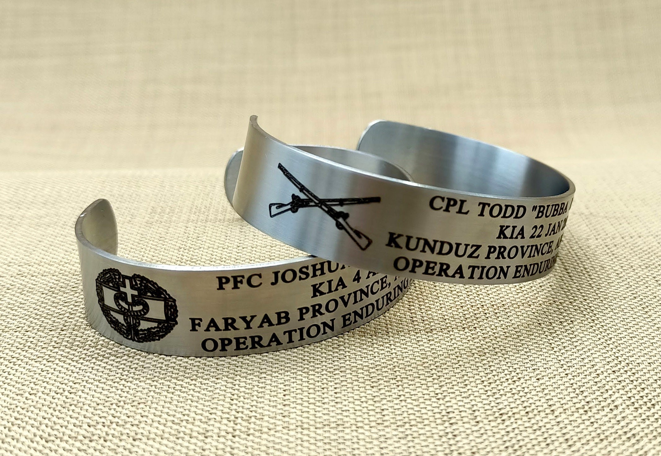 Personalized Stainless Steel Military Memorial Cuff Bracelet