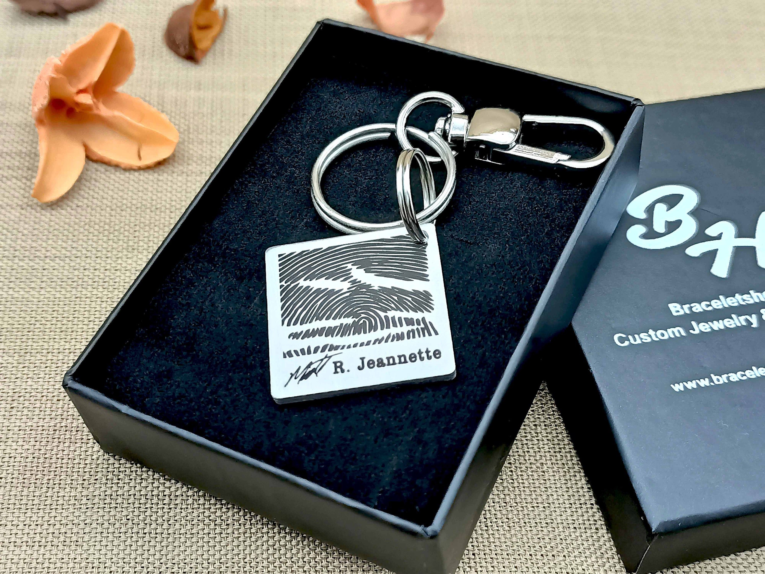 Personalized Thumbprint Keychain, Square Stainless Steel Fingerprint Keychain, Signature Keychain, Memorial Keychain for Christmas Gift