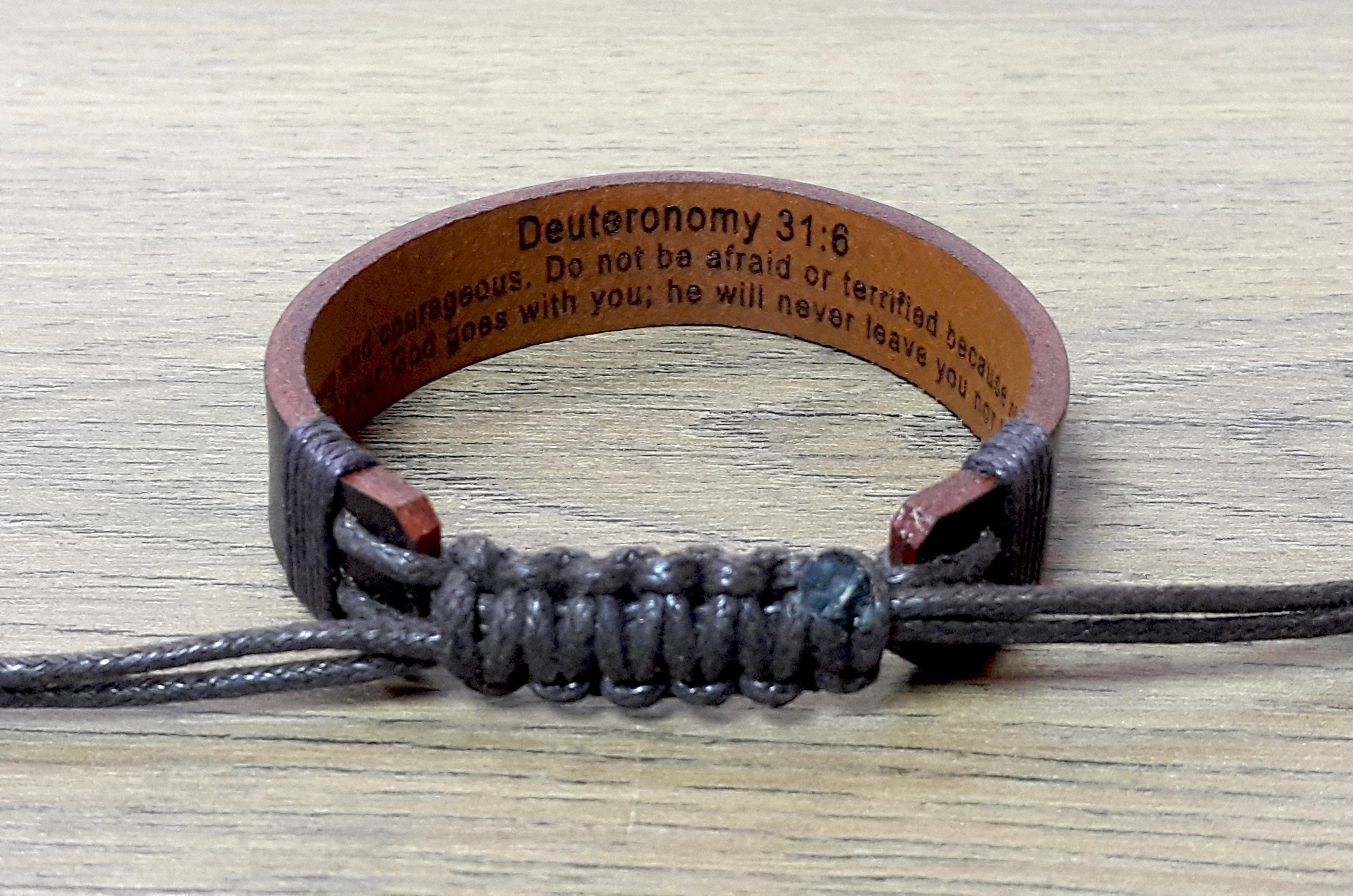 Personalized Cross Engraved Adjustable Leather Bracelet, Bible Verse Bracelet, Christian Gift, Religious Gift, Gift for Husband Gift
