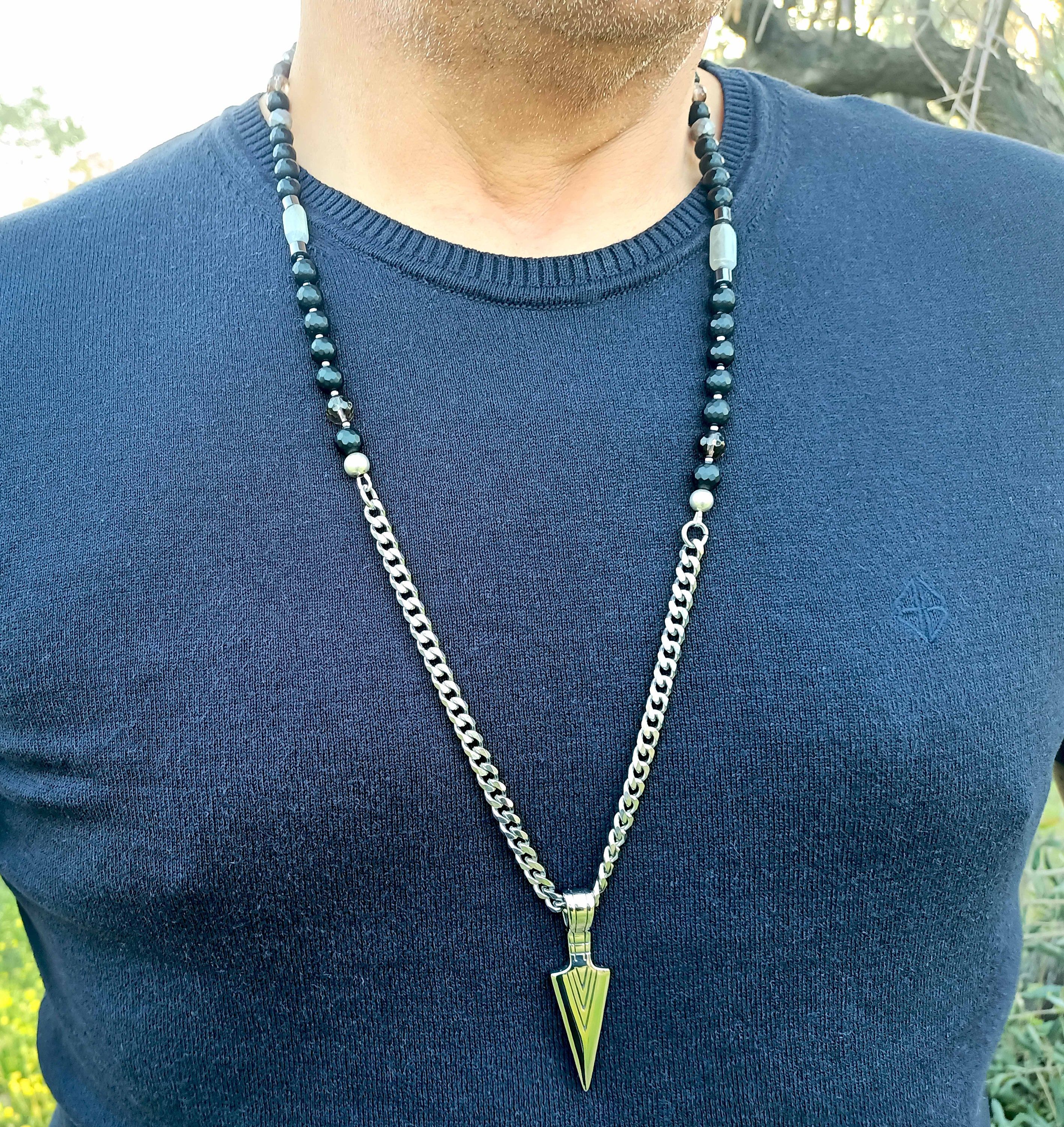 Stoneblade – Beaded Arrowhead Pendant Necklace for Men