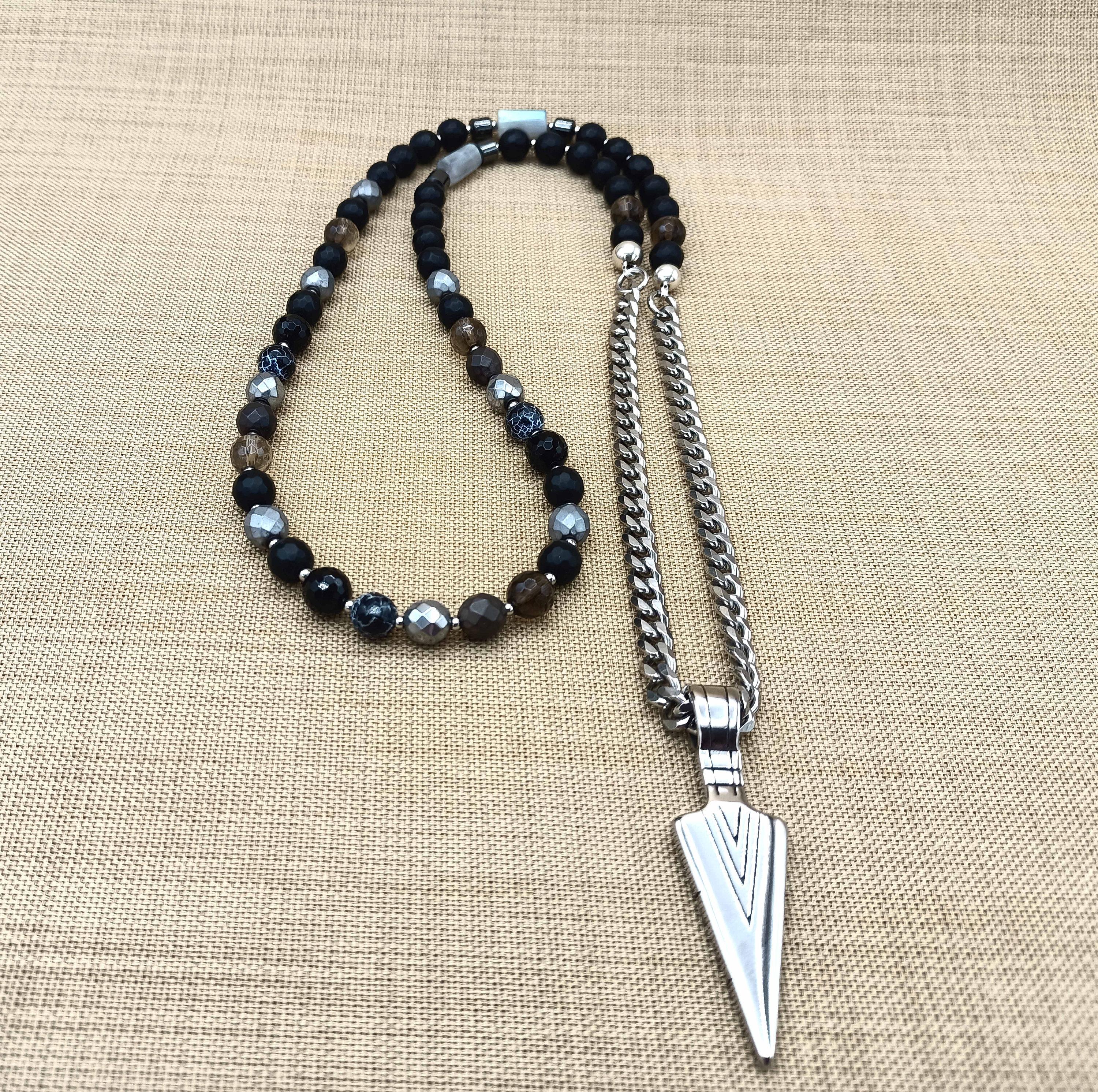 Stoneblade – Beaded Arrowhead Pendant Necklace for Men