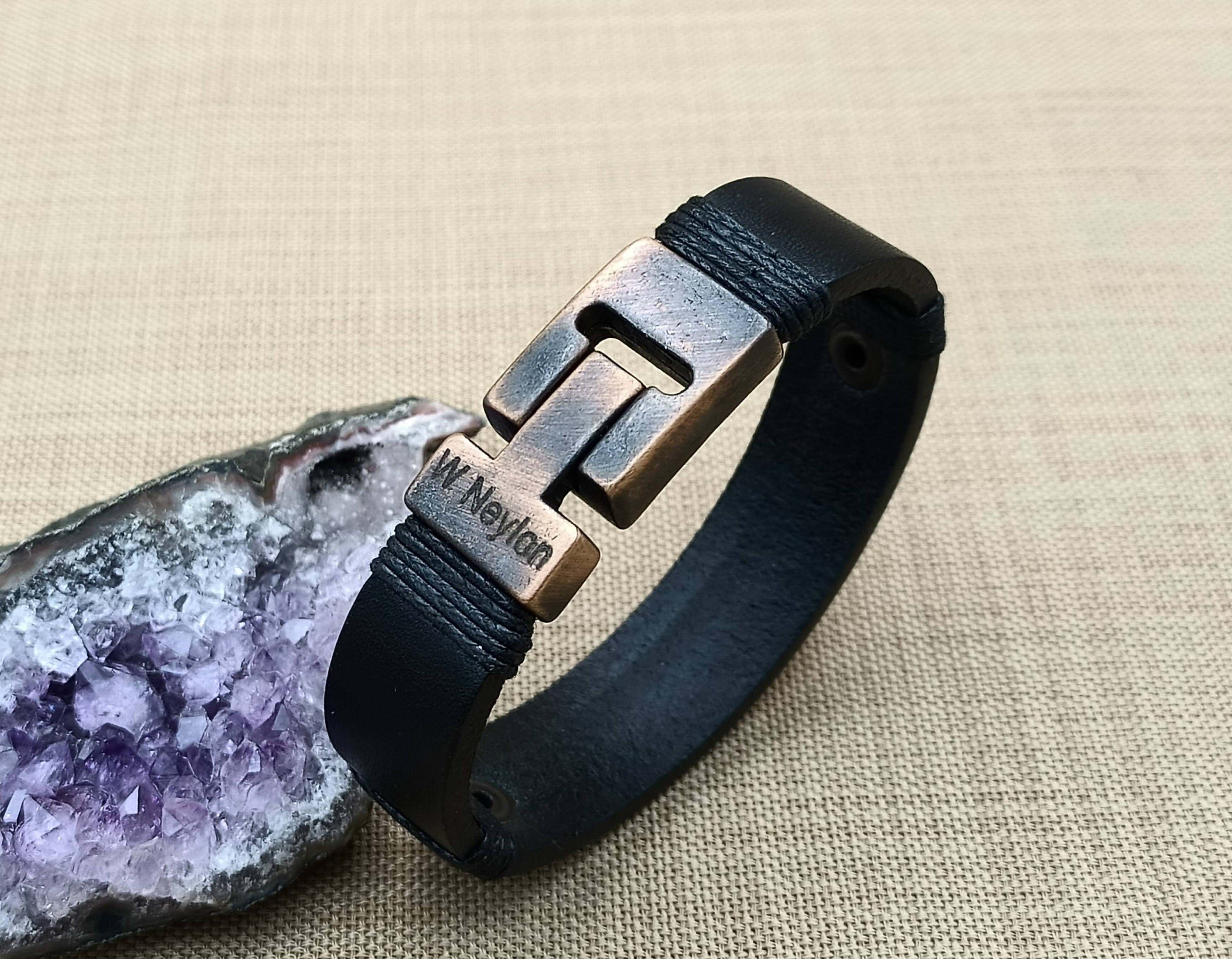 Christian Gift for Mens, Pick your Bible Verse Hand Stamped Copper Bracelet, Leather Scripture Cuff, Bible Quotes, Confirmation Gift
