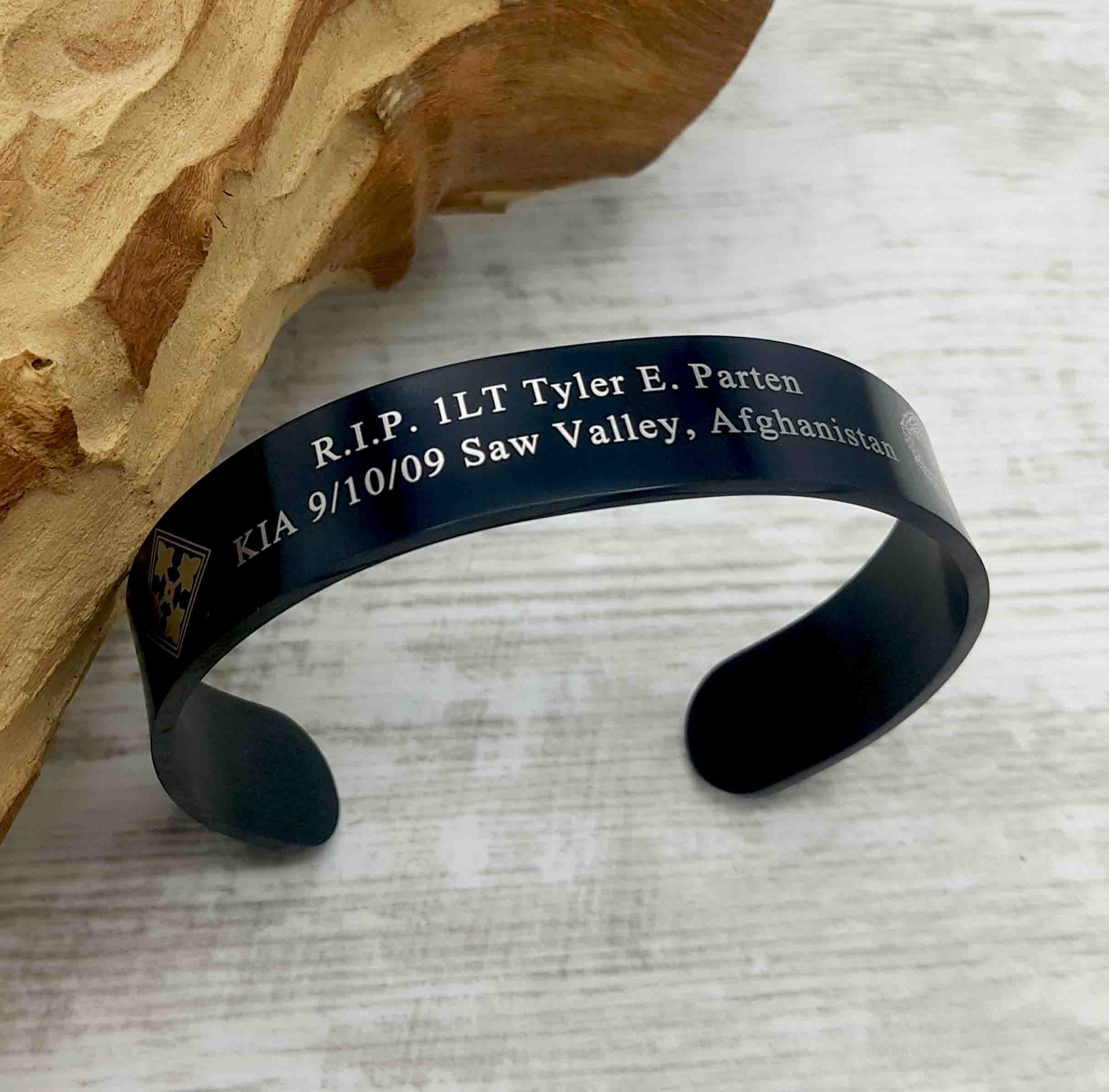 Custom Engraved Black Stainless Steel Cuff Memorial Military Bracelet
