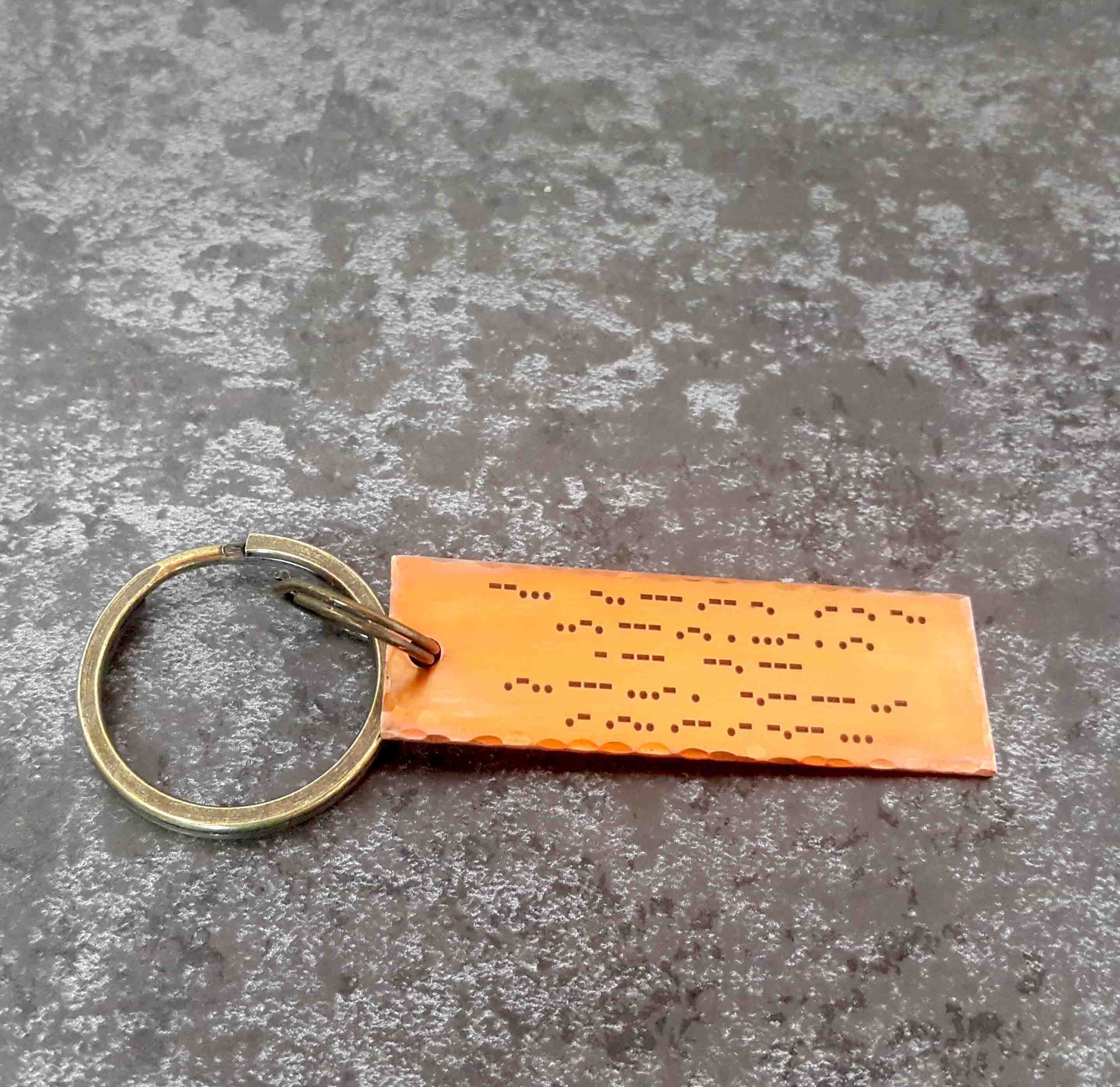 7th Anniversary Copper Gifts, Copper Morse Code Keychain,  Customized Secret Message Morse Code Key Chain, 7th Wedding Anniversary Keychain