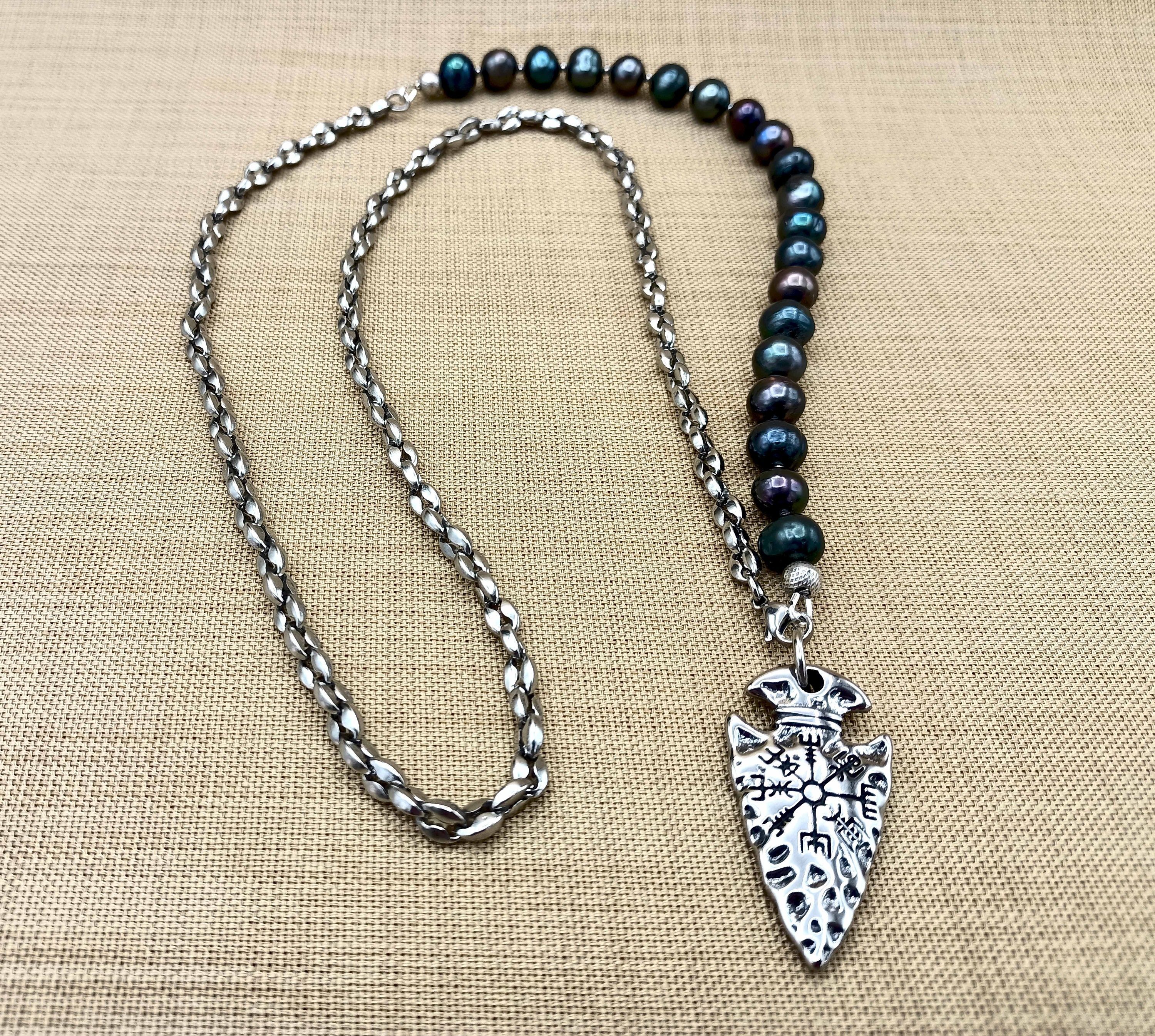 Northbound – Black Pearl & Viking Spearhead Necklace for Men