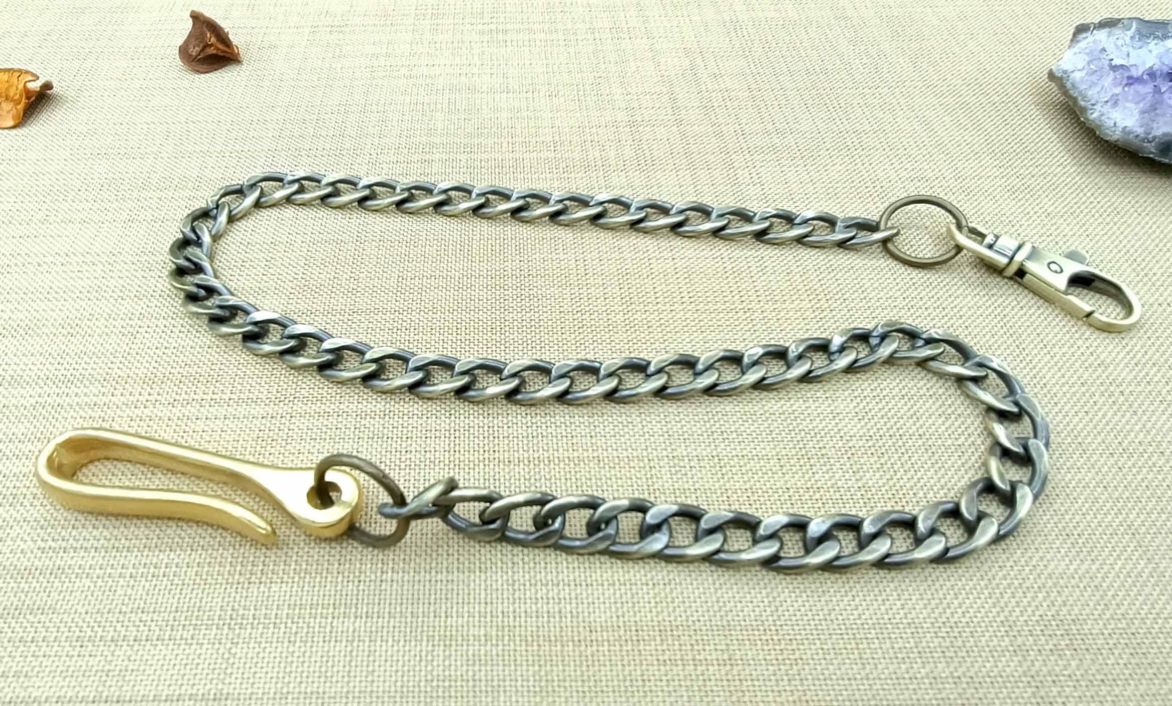 Bronze Wallet Chain, Brass Japanese Fish U Hook Keychain, Flat Safety Wallet Chain, Mens Accessories, Trouser Wallet Chain, Gift for Men