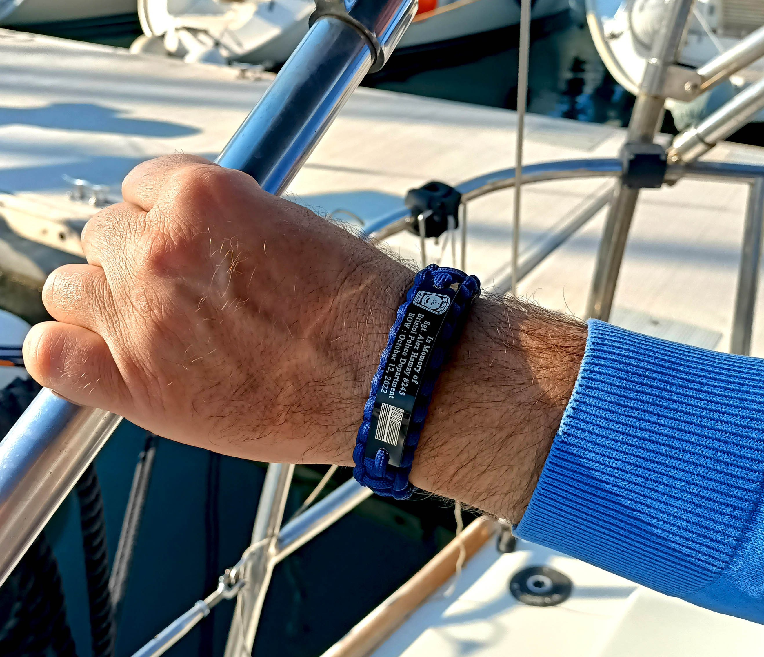 Police Officer Memorial Bracelet, Braided Blue Paracord Bracelet, Back the Blue
