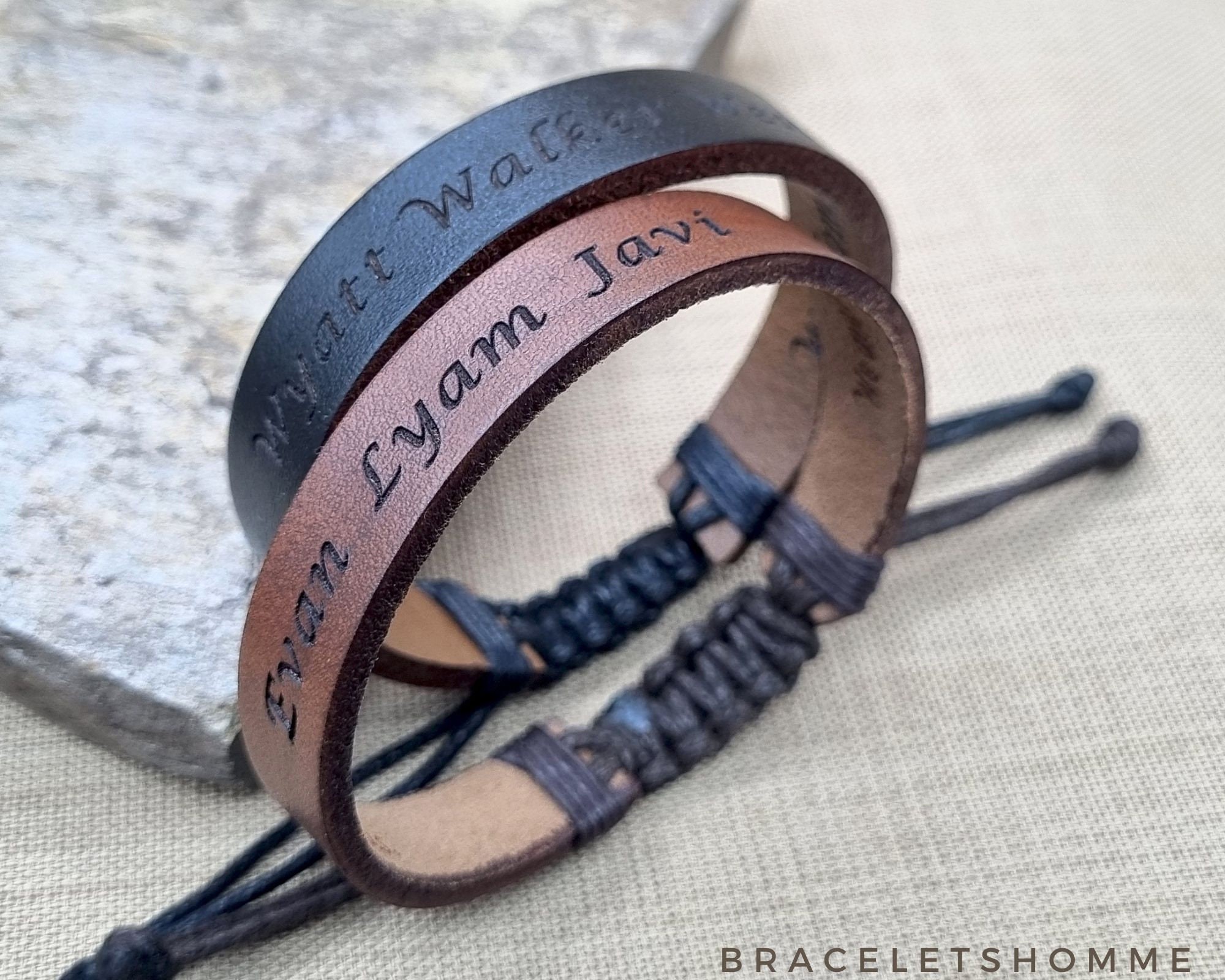 Personalized Adjustable Leather Men's Bracelet | Valentine's Day Gift for Him | Anniversary Gifts | Custom Engraved Bracelets
