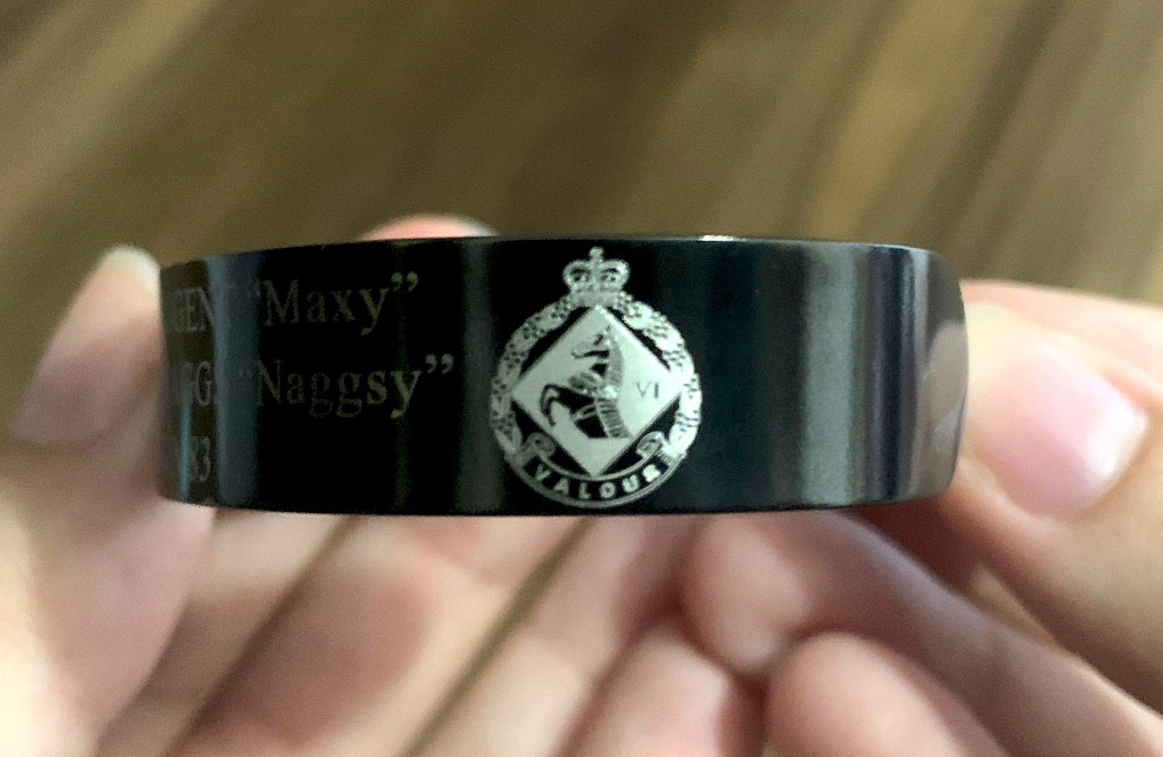 Australian Army Memorial Bracelet, Custom Designed Black Stainless Steel Cuff, In Memory of Fallen Soldiers, 6th Aviation Regiment Design