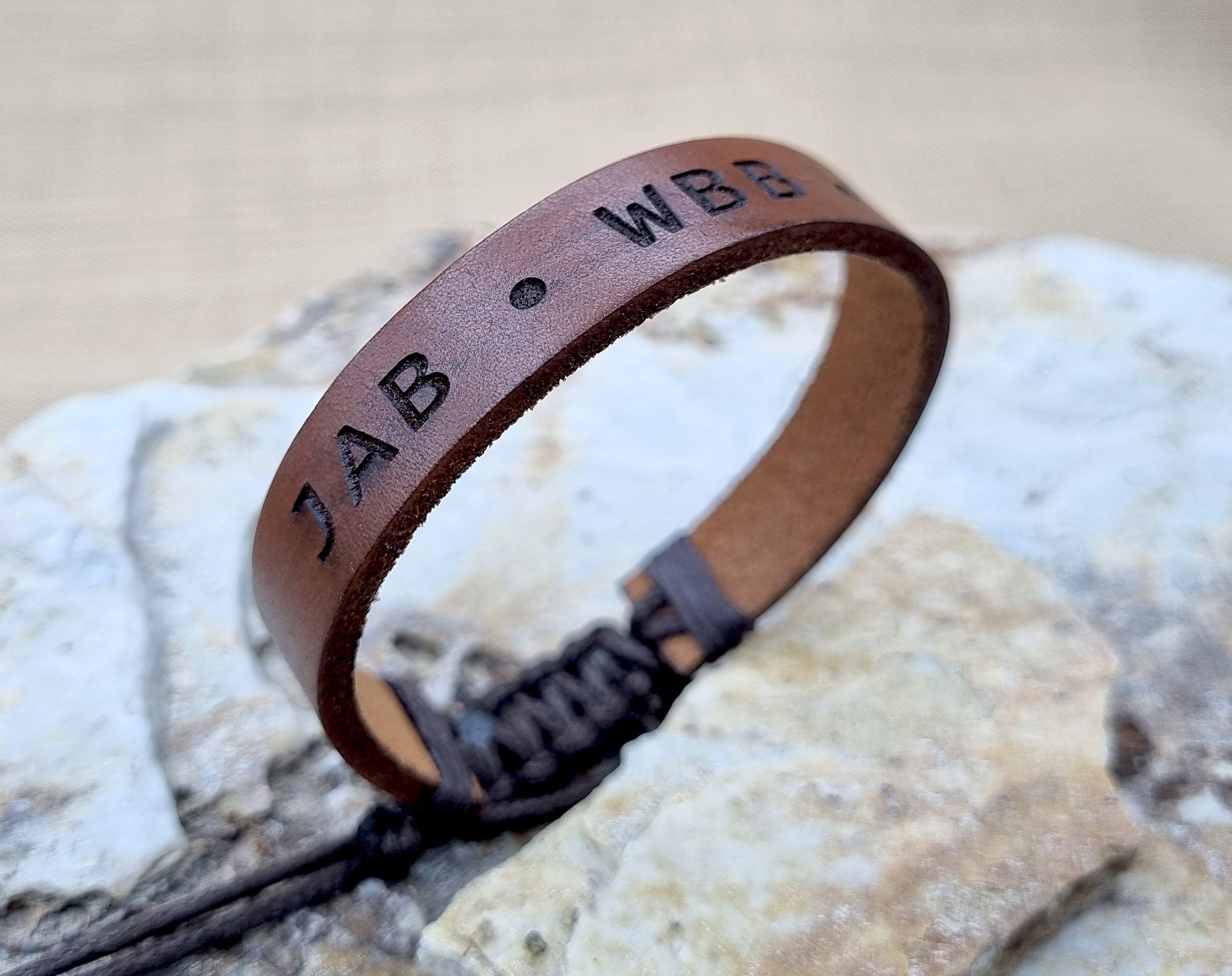 Personalized Adjustable Leather Men's Bracelet | Valentine's Day Gift for Him | Anniversary Gifts | Custom Engraved Bracelets