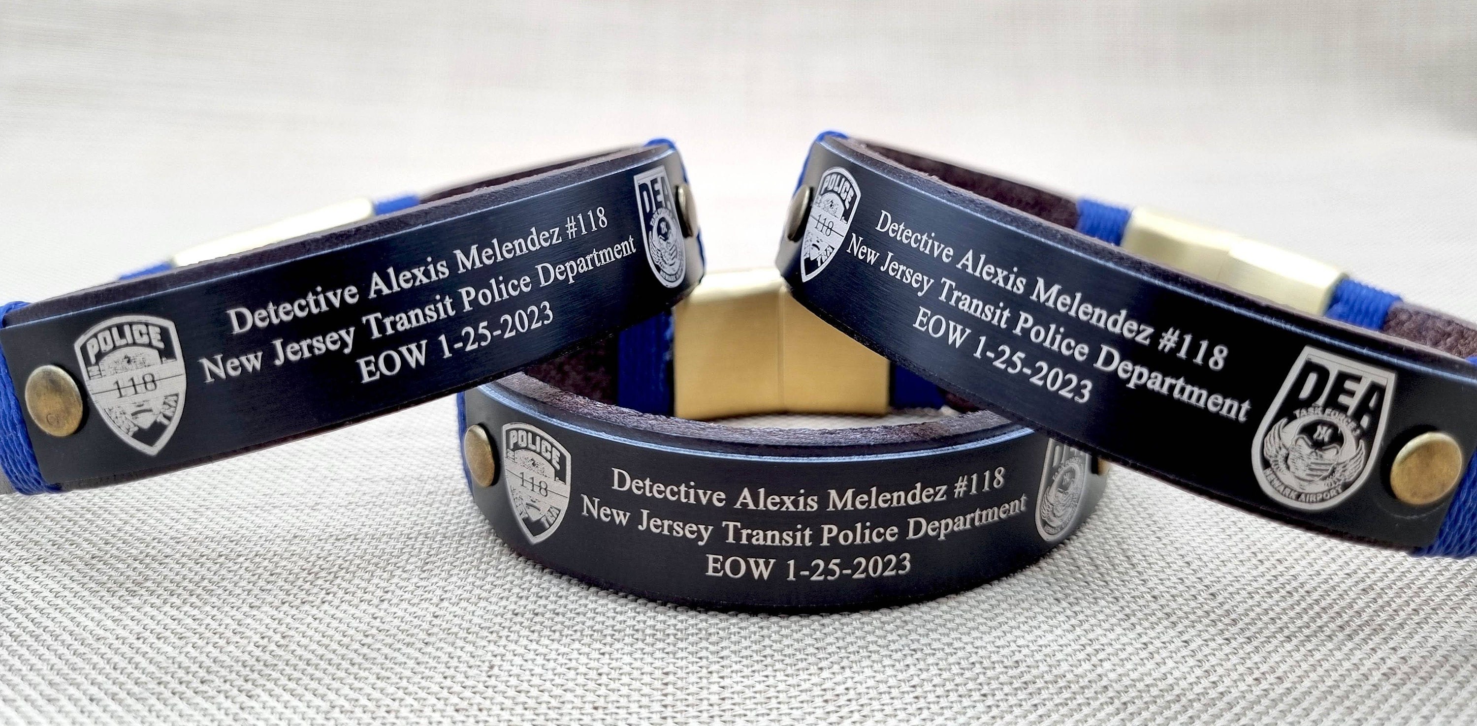 Personalized Fallen Police Officer K9 Memorial Leather Bracelet, End of Watch, Law Enforcement Gift, First Responder Bracelet