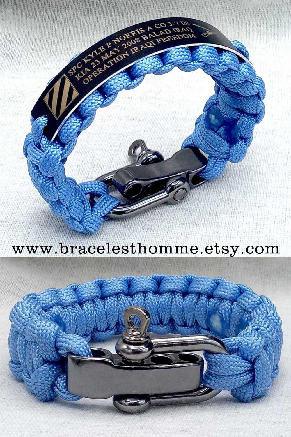Personalized 550 Paracord Memorial Bracelet - Adjustable Military Shackle Clasp