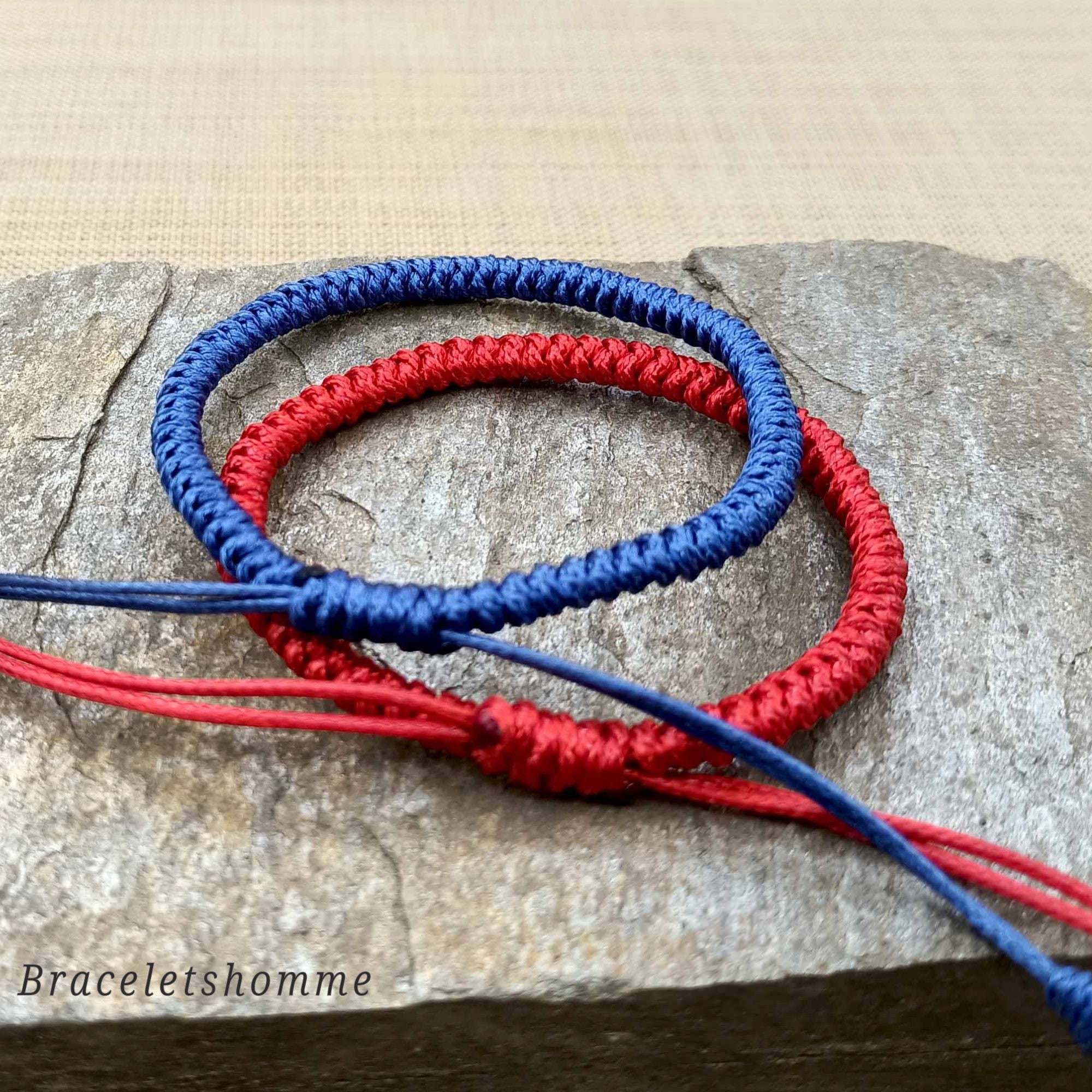 Kırmızı Kabala Bileklik - Minimalist Ayarlanabilir İyi Şanslar Dostluk Bilekliği, Kırmızı & Mavi Yılan Düğümlü El Yapımı Bileklik