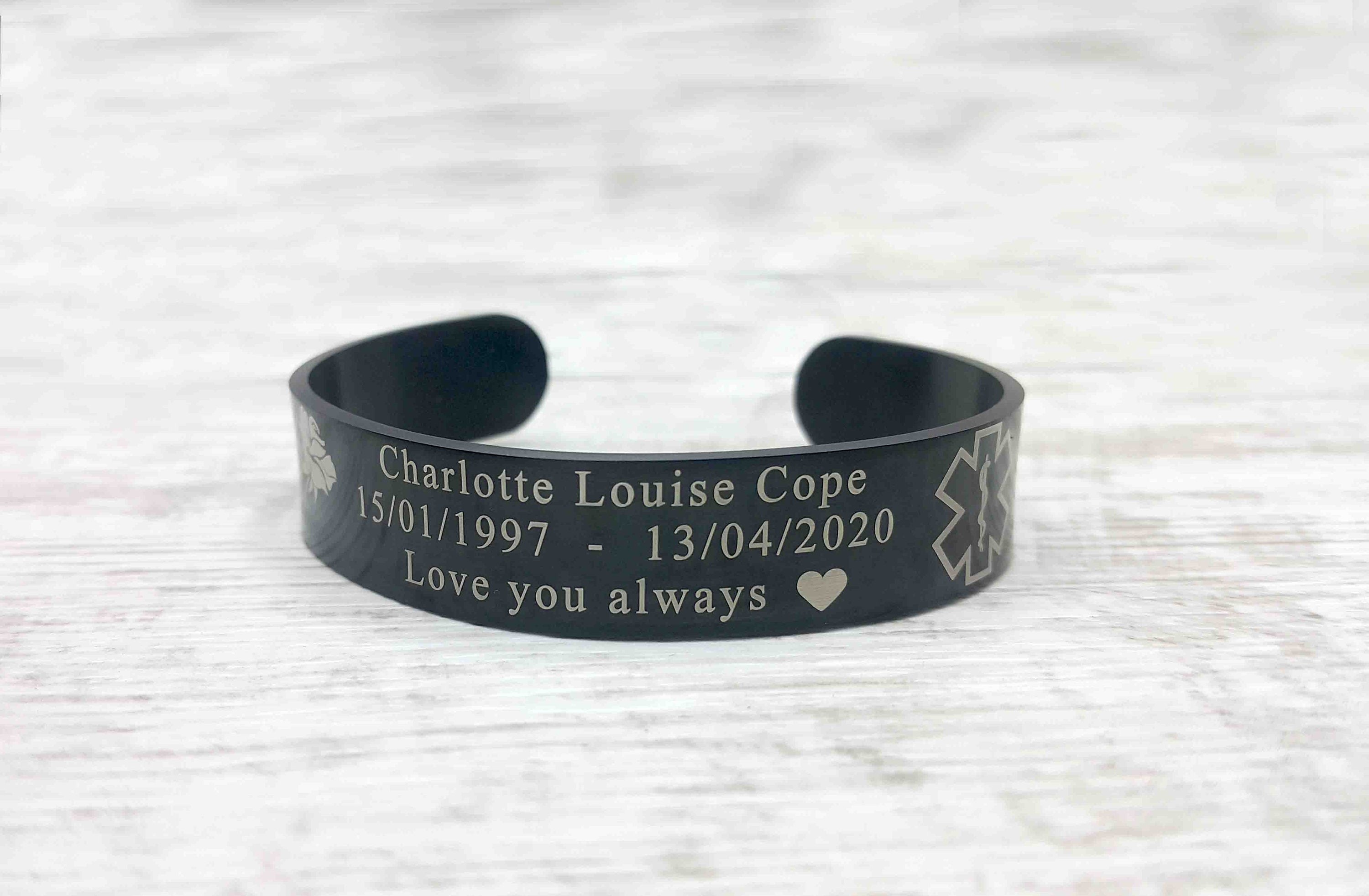 CW4 (R) Christian H McCoy Memorial Bracelet KIA Bracelet Black Stainless Steel Cuff Honor the Fallen Mens Military Cuff Bracelet Engraved