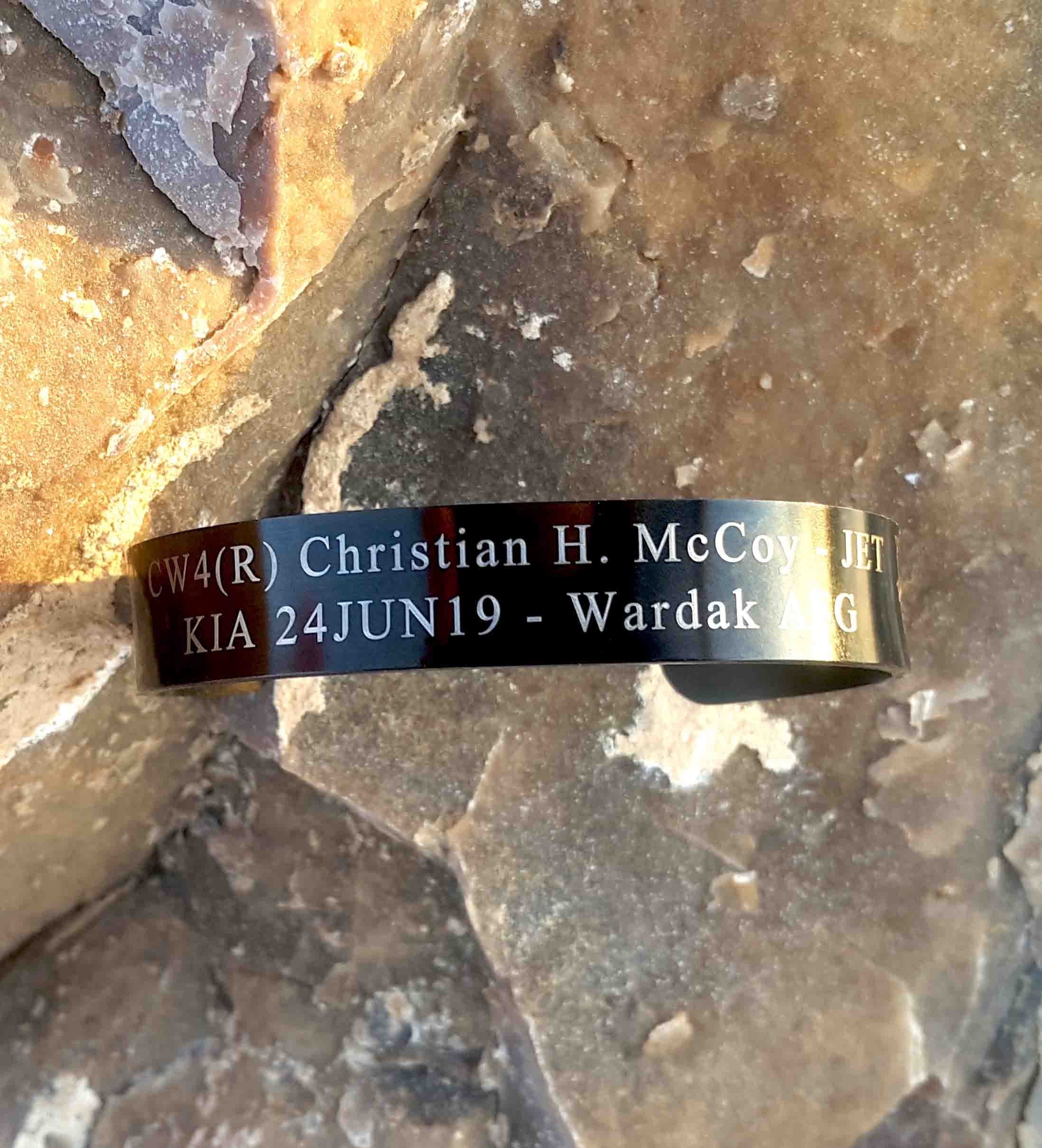 CW4 (R) Christian H McCoy Memorial Bracelet KIA Bracelet Black Stainless Steel Cuff Honor the Fallen Mens Military Cuff Bracelet Engraved