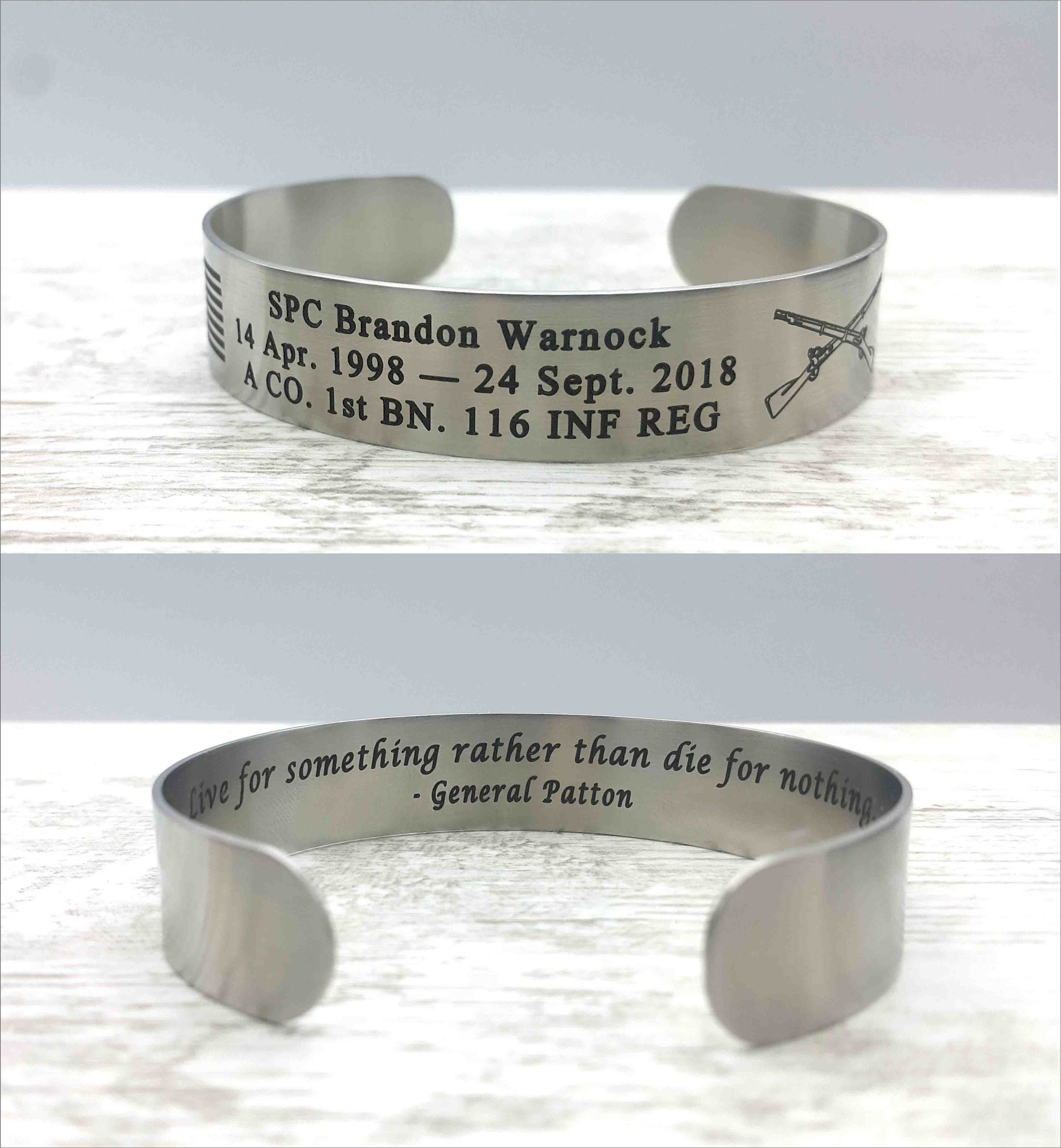 Personalized Stainless Steel Military Memorial Cuff Bracelet