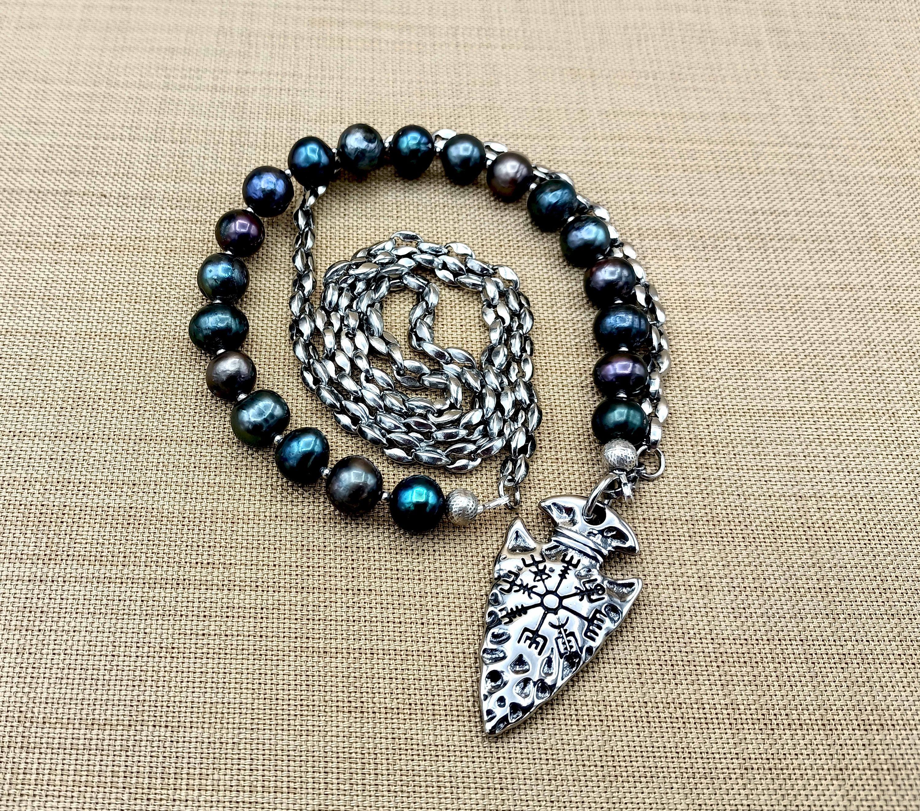 Northbound – Black Pearl & Viking Spearhead Necklace for Men