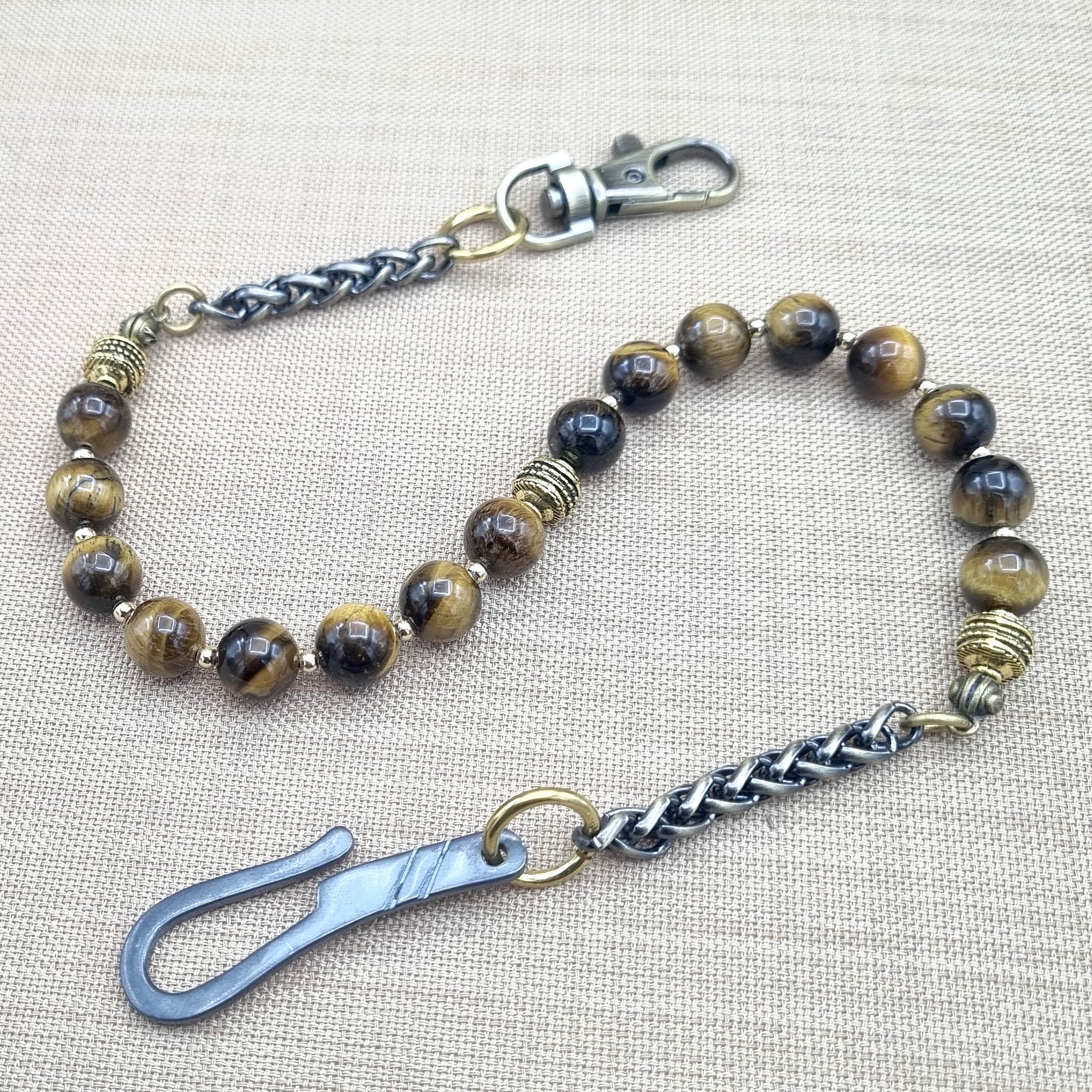 Bronze Valor - Tiger’s Eye Beaded Wallet Chain for Men