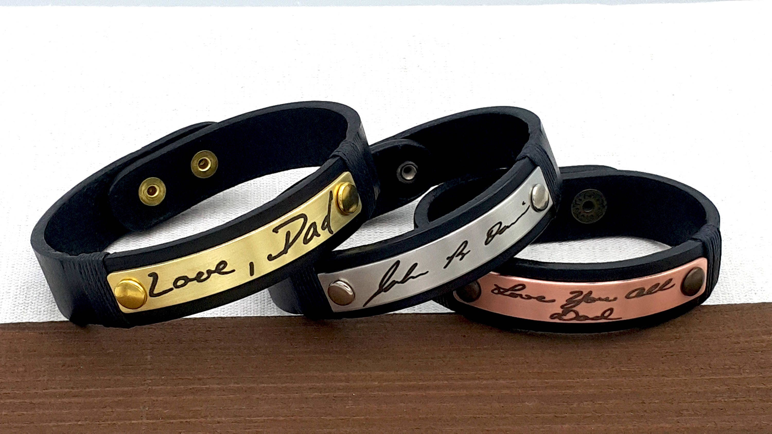 Actual Handwriting Leather Bracelet • Signature Bracelet • Memorial Keepsake Gift • Handwriting Bracelet • Customized Gift for Mens