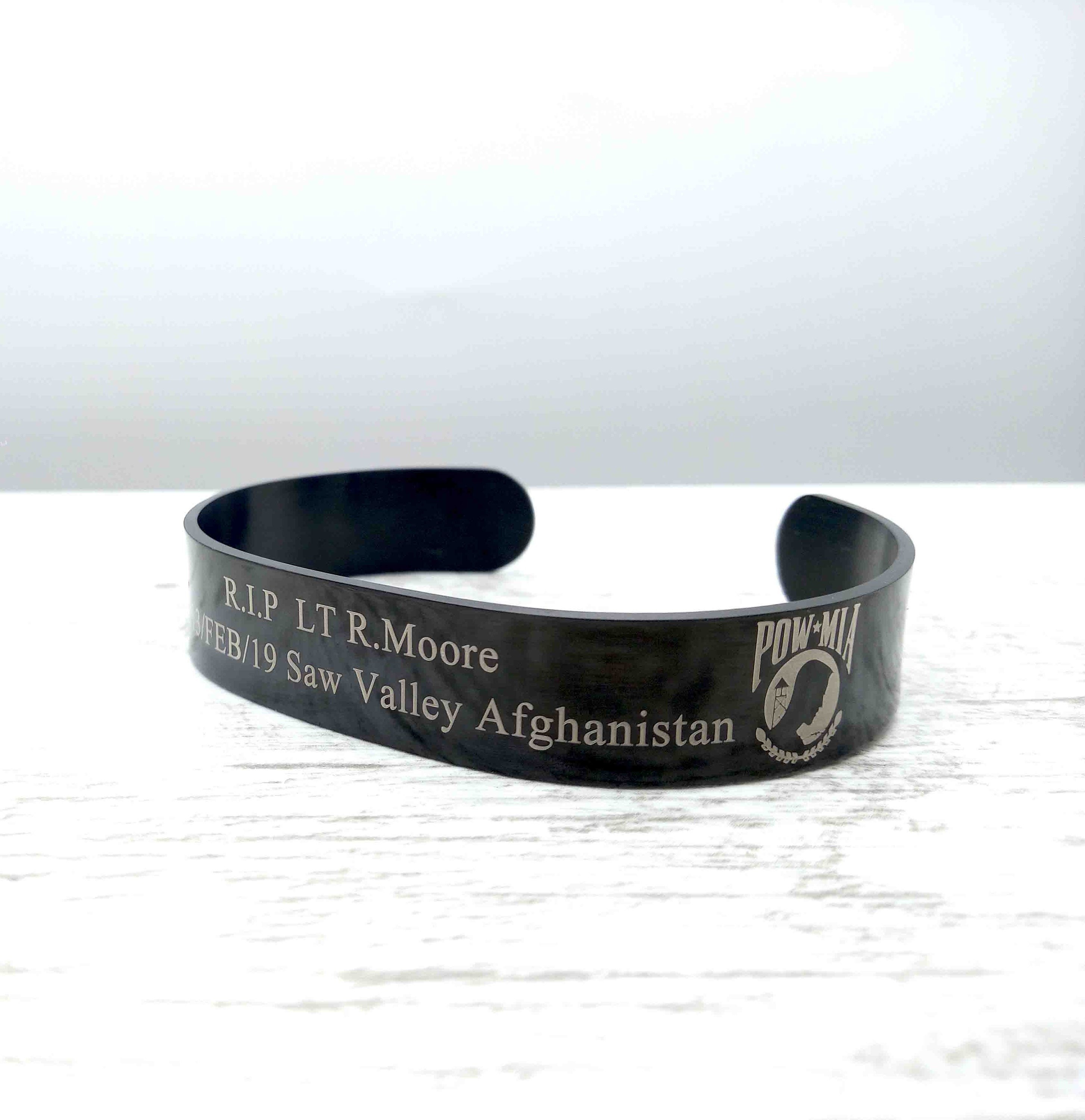 CW4 (R) Christian H McCoy Memorial Bracelet KIA Bracelet Black Stainless Steel Cuff Honor the Fallen Mens Military Cuff Bracelet Engraved