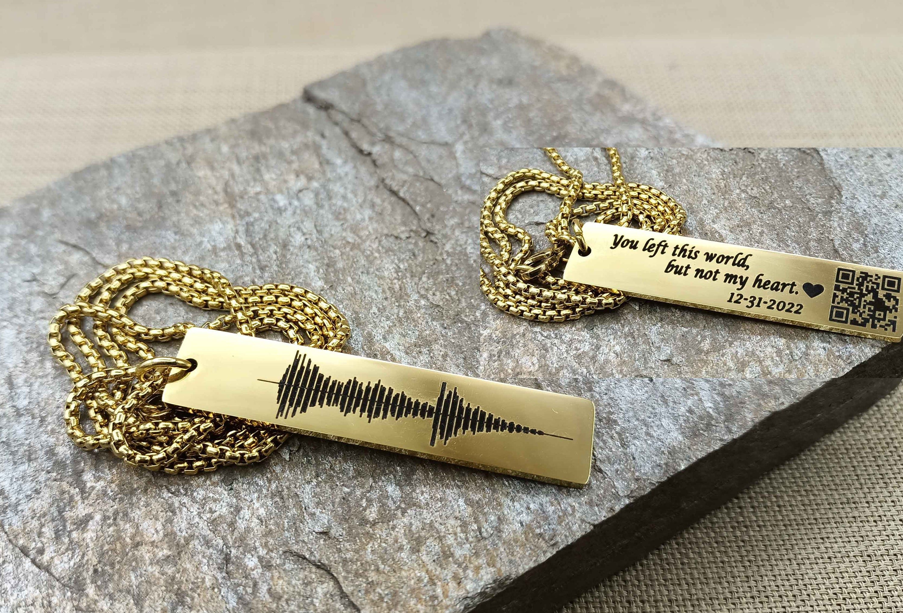 Soundwave Gift for Him - Personalized Soundwave Necklace, Heartbeat, Voicemail, Song, or Video - Unique Keepsake Gift with QR Code
