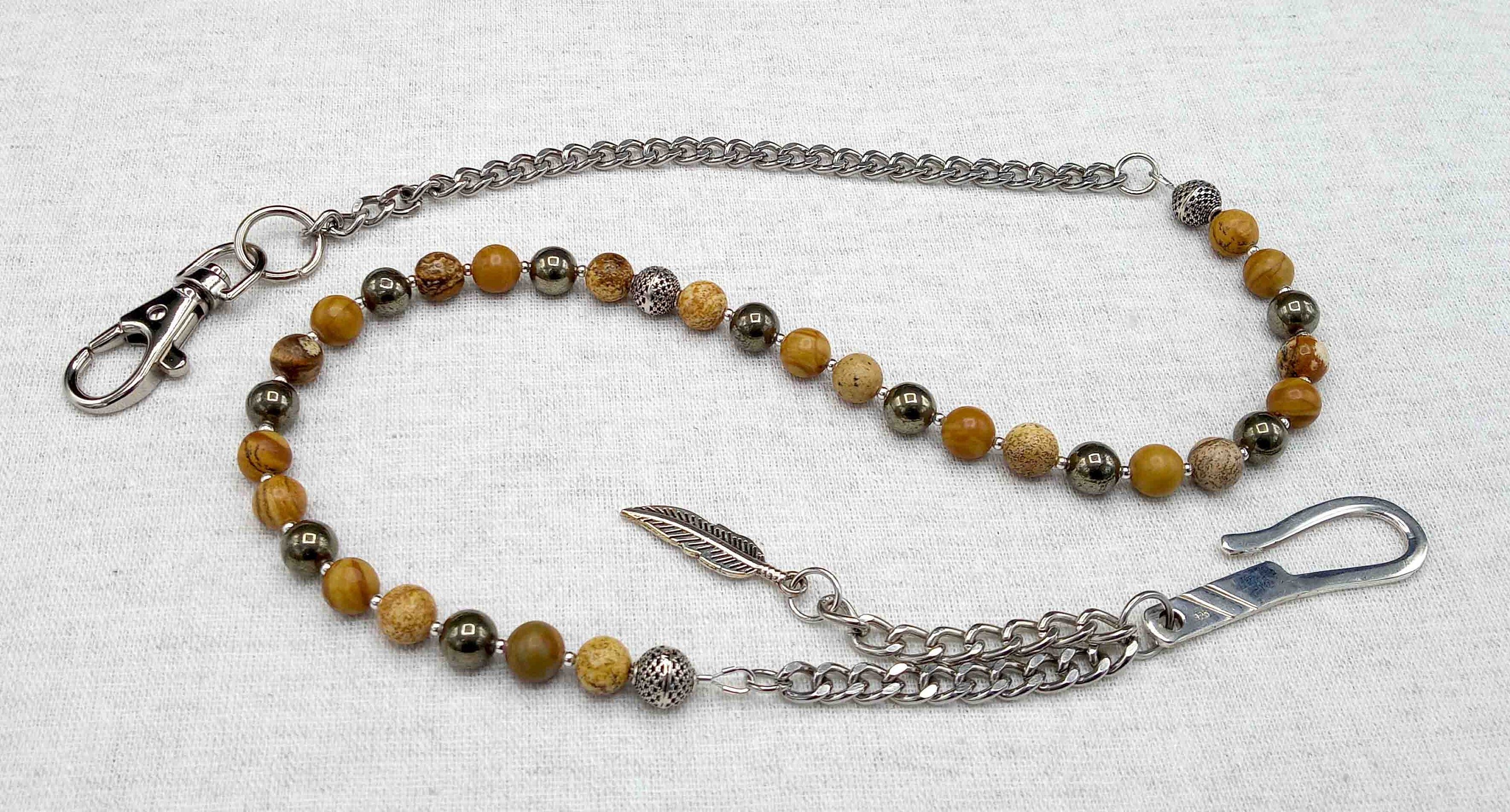 Earth & Ember – Jasper & Pyrite Wallet Chain with 925 Silver