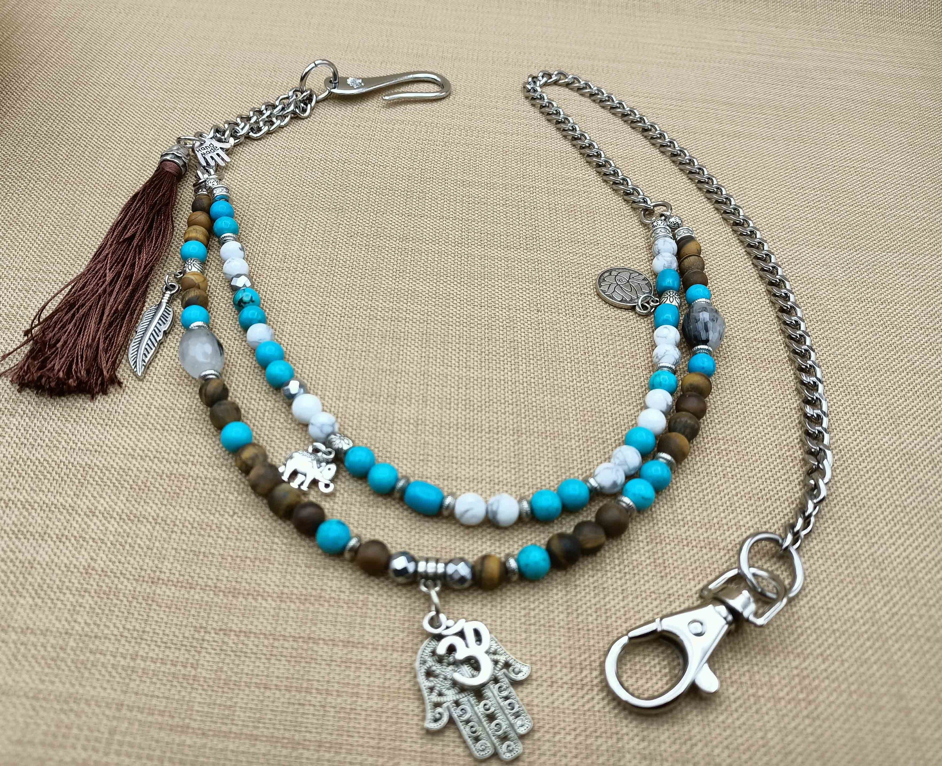 Manevi Çift Telli Cüzdan Zinciri, Boncuklu Cüzdan Zinciri, Charm Zinciri, Püskül Zinciri, Jean Zincirleri, Erkek Pantolon Aksesuarları