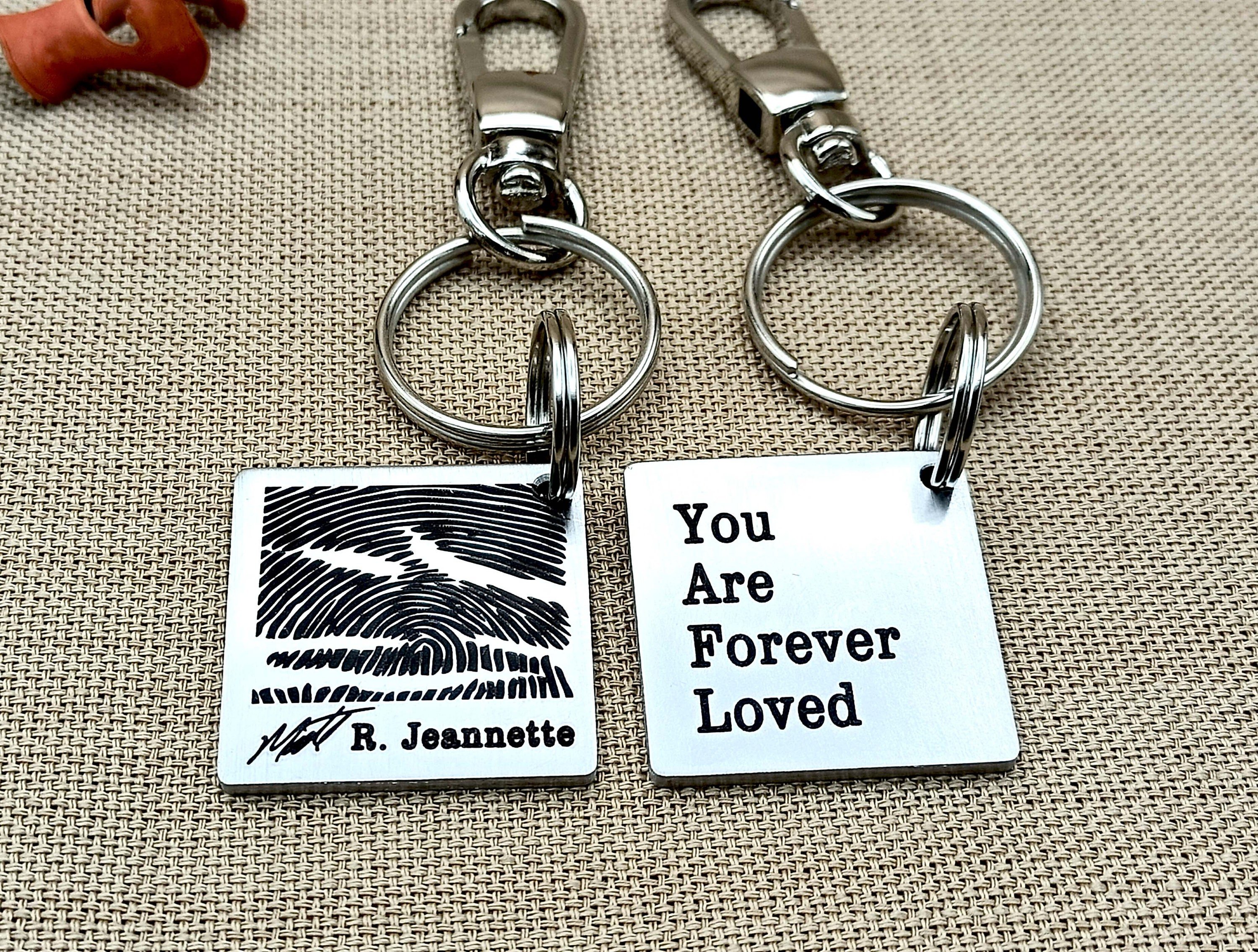 Personalized Thumbprint Keychain, Square Stainless Steel Fingerprint Keychain, Signature Keychain, Memorial Keychain for Christmas Gift