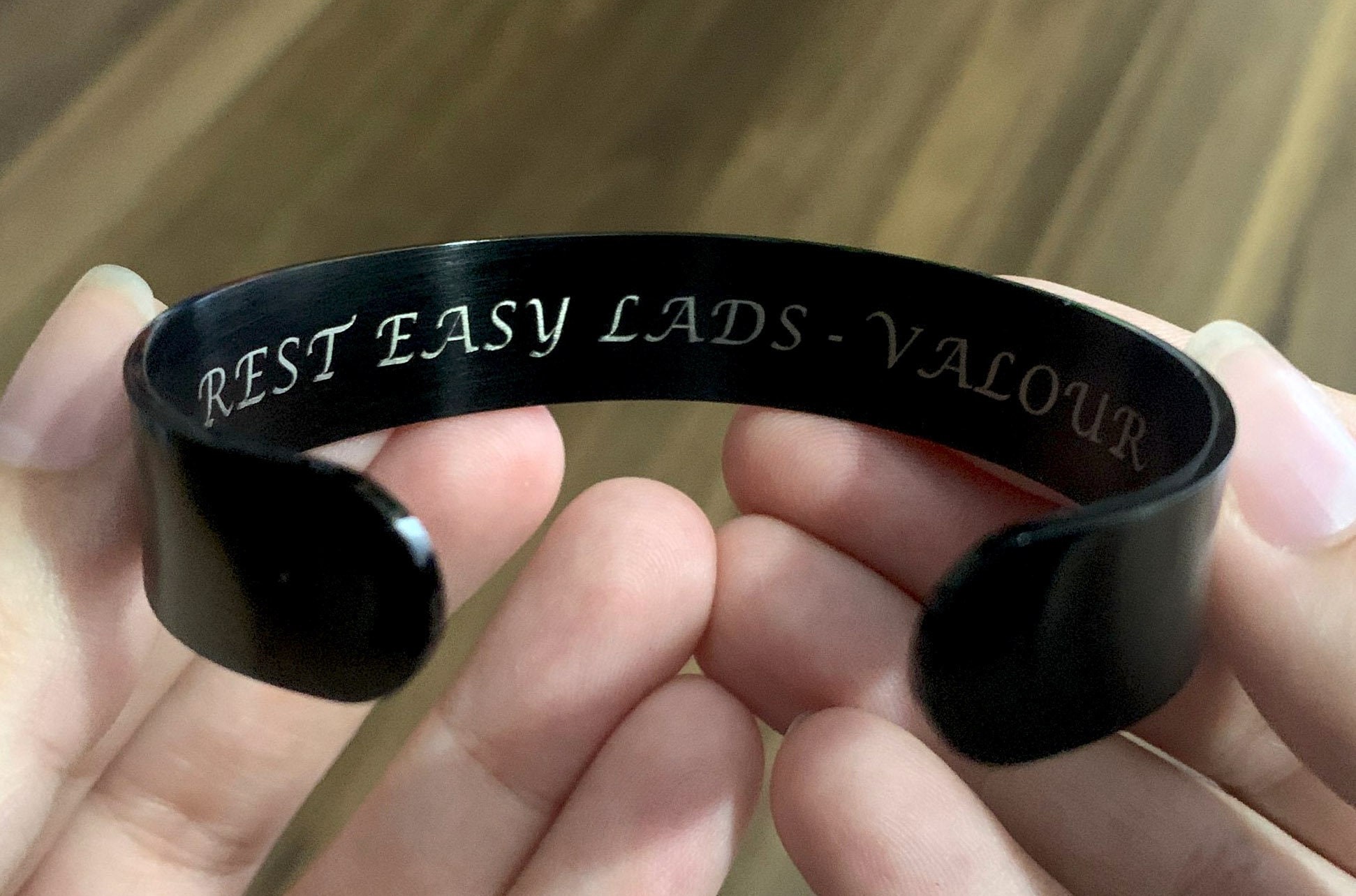 Australian Army Memorial Bracelet, Custom Designed Black Stainless Steel Cuff, In Memory of Fallen Soldiers, 6th Aviation Regiment Design