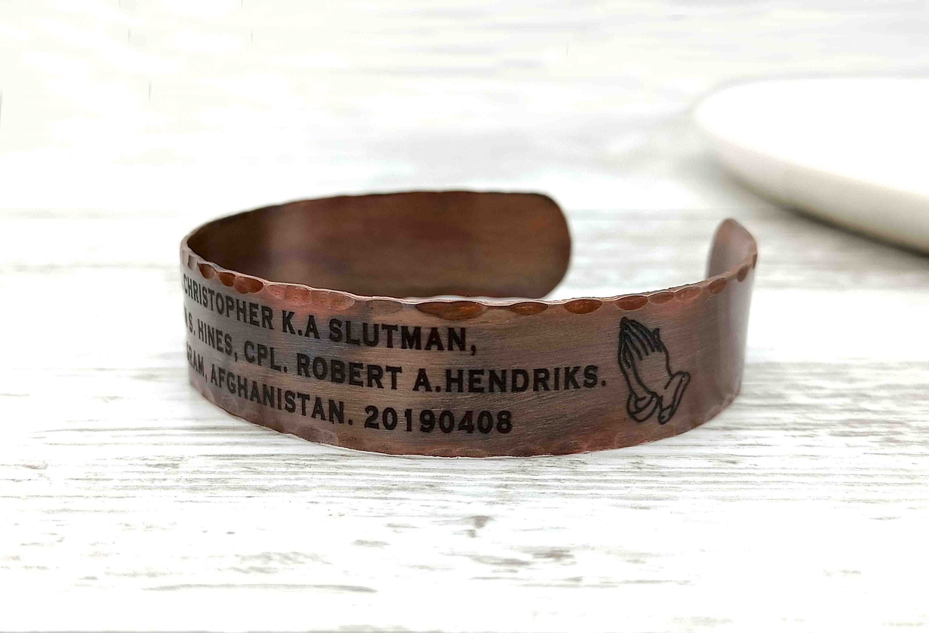 Copper Cuff Memorial Bracelet, Veteran Gifts, Military Gifts, Copper Bracelet, Remembrance Gifts for Men for Womens