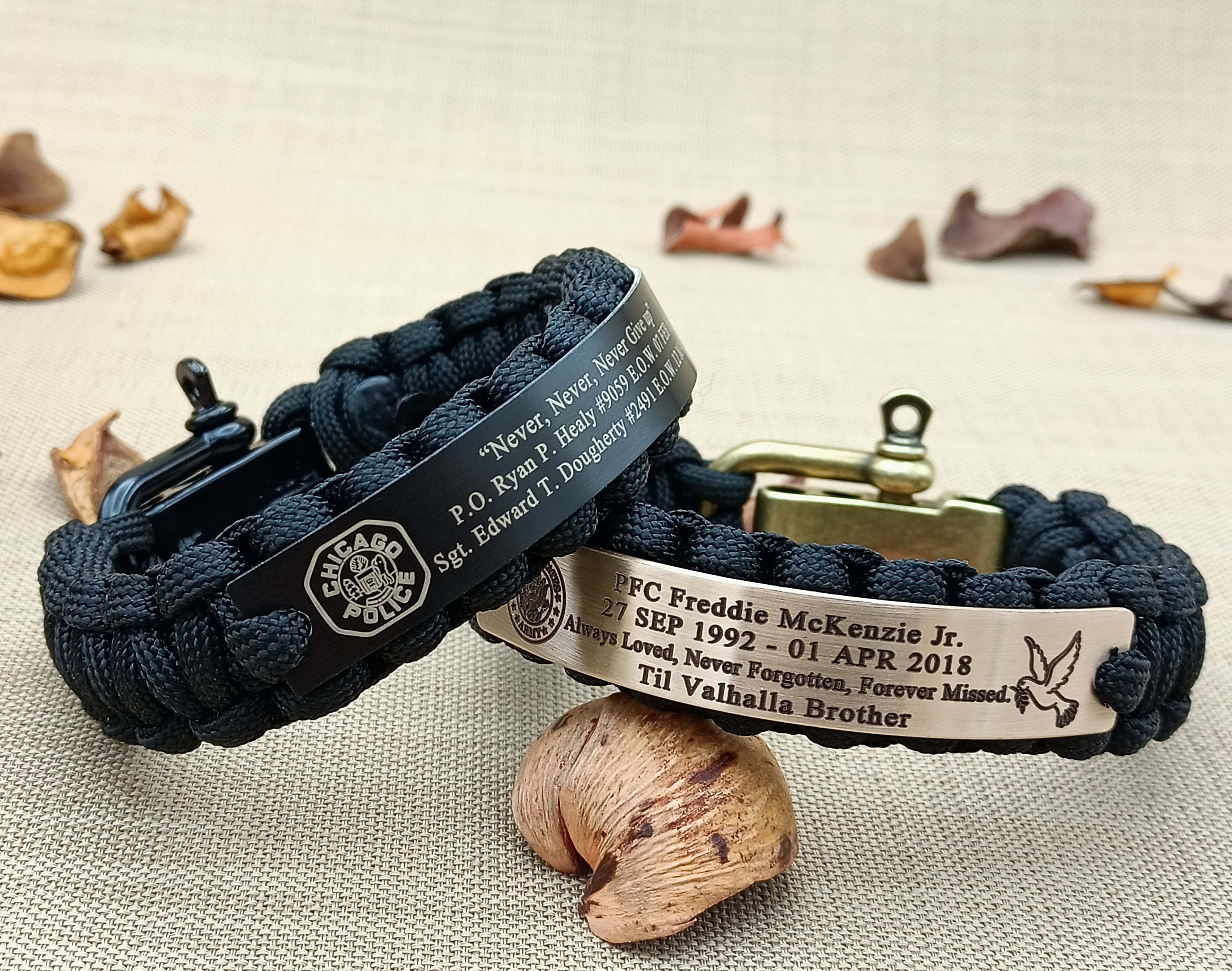 Personalized 550 Paracord Memorial Bracelet - Adjustable Military Shackle Clasp