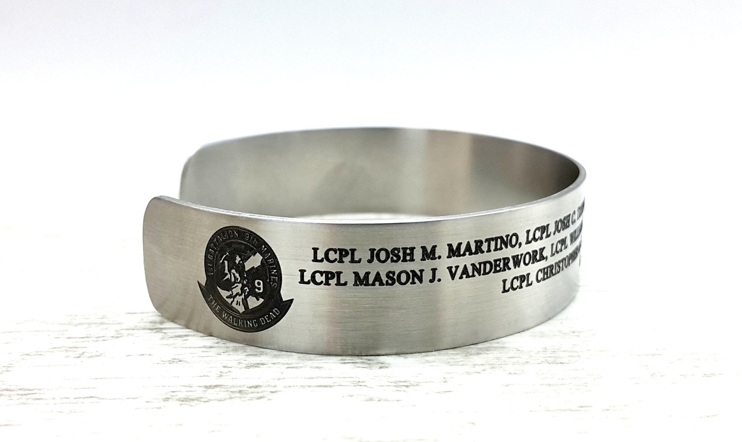 Personalized Stainless Steel Military Memorial Cuff Bracelet