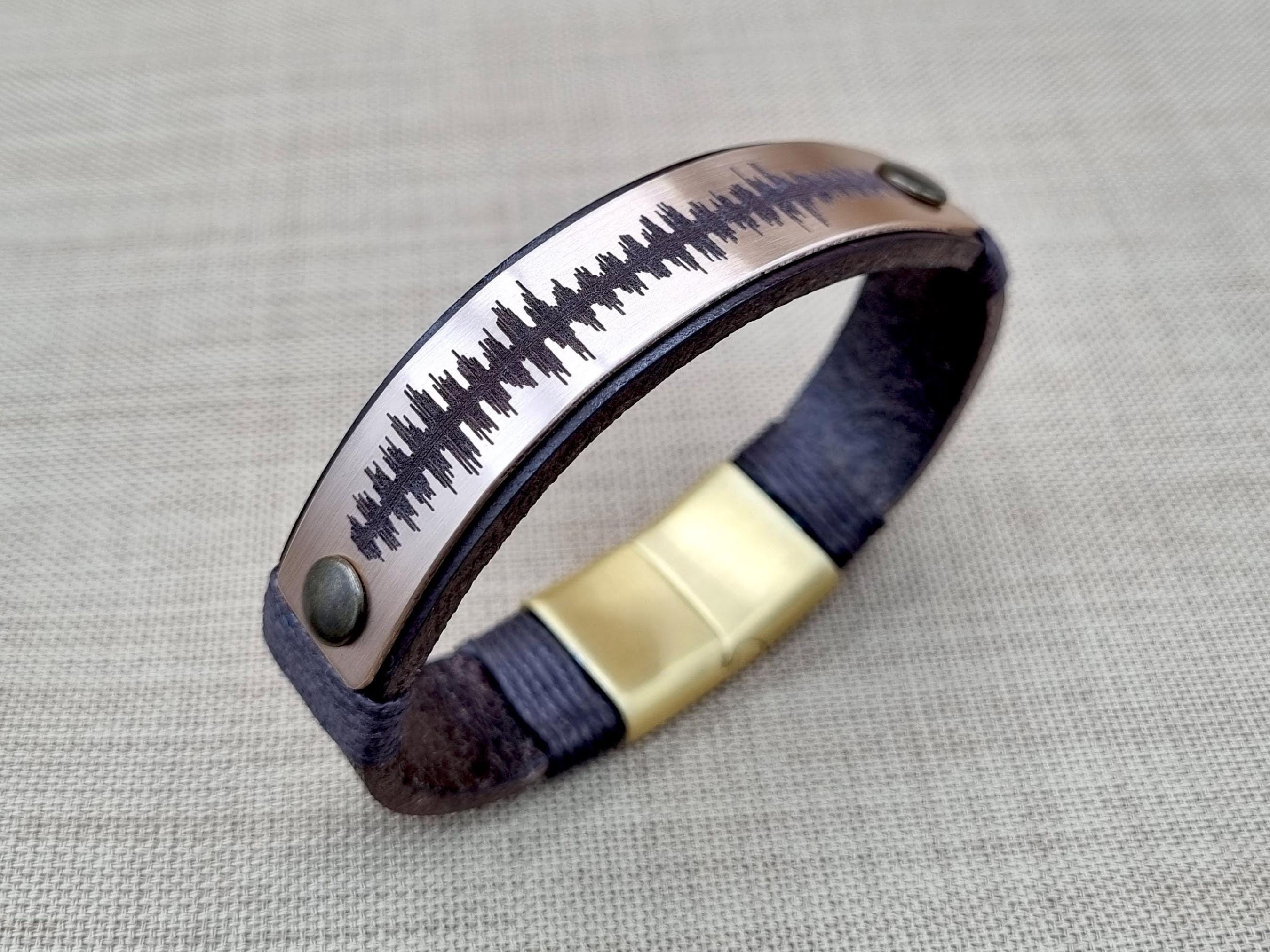 8 Year Wedding Anniversary Gift for Husband, Bronze Gifts for Mens, Voice Recording, Heartbeat or Favorite Song in Sound Waves + QR Code