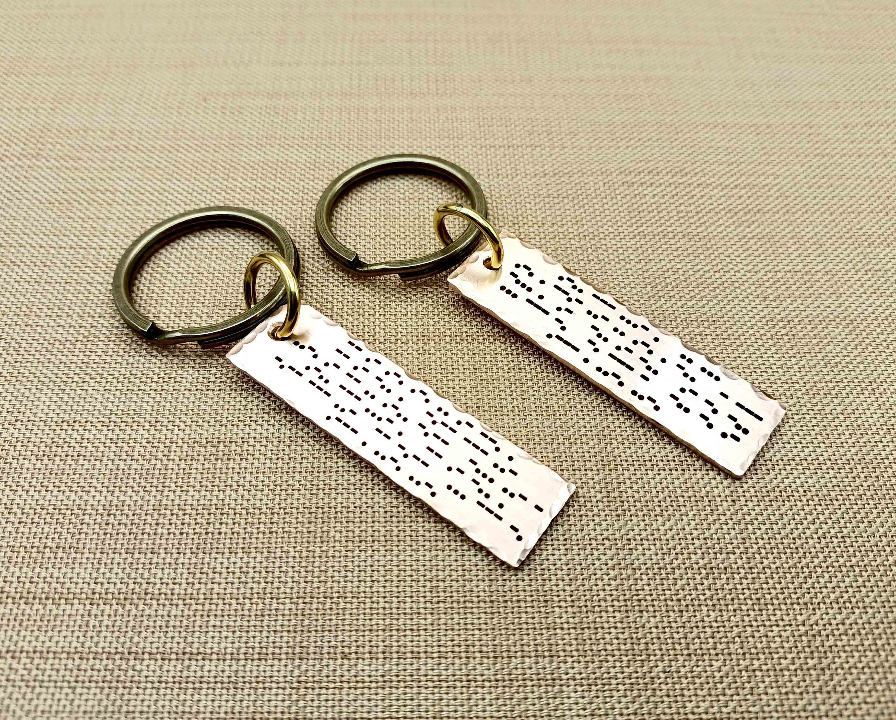 Custom Bronze Morse Code Keychain – 8th & 19th Anniversary Gift