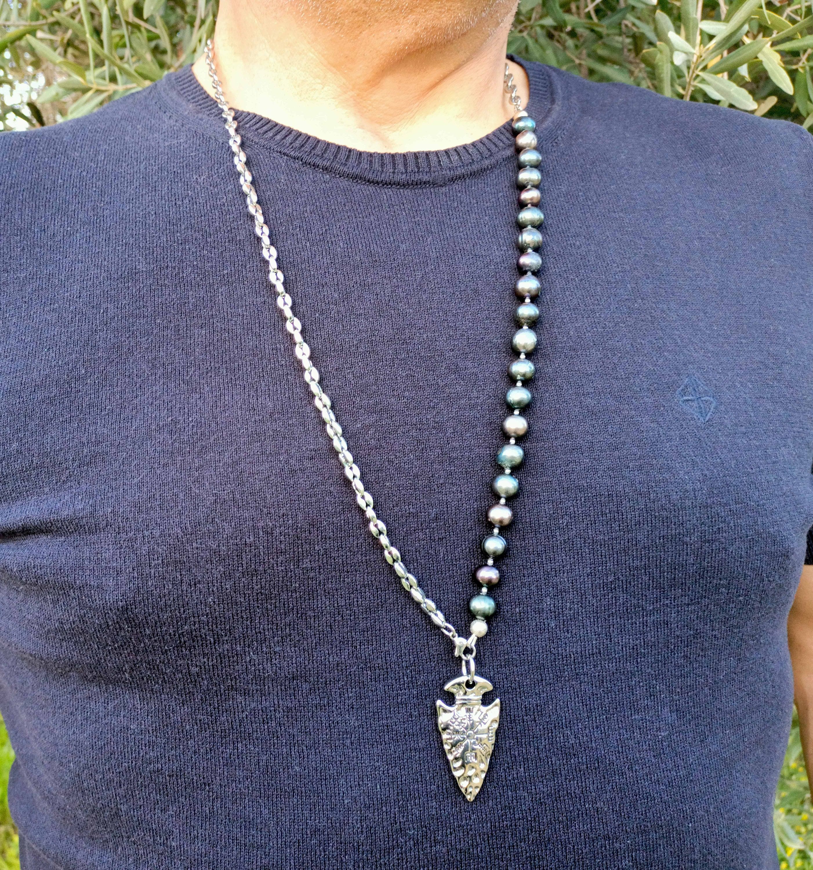 Northbound – Black Pearl & Viking Spearhead Necklace for Men