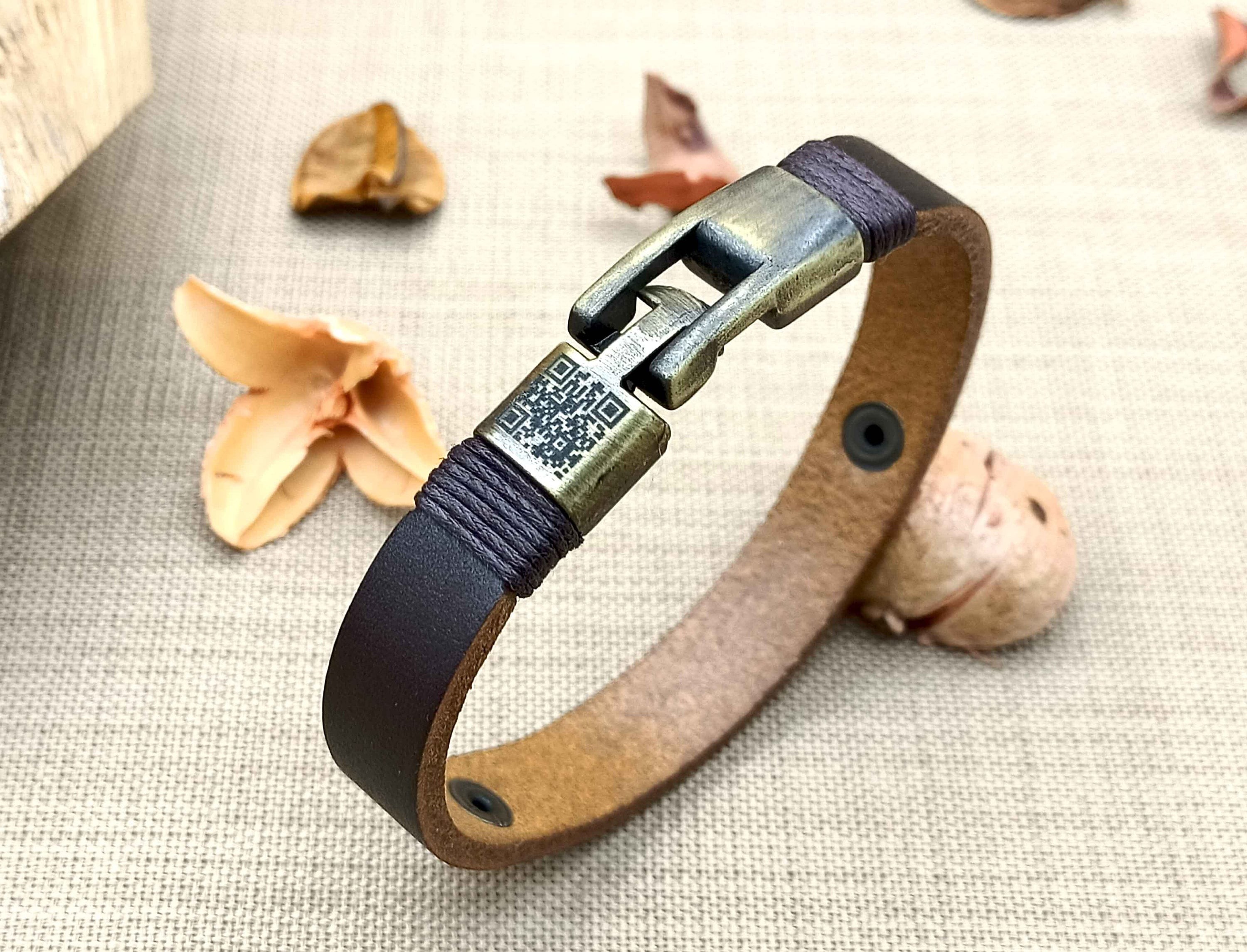 7th Anniversary Copper & Leather Bracelet | Personalized Deep Engraved Soundwave, Handwriting, Coordinates, Morse Code, or Text Message